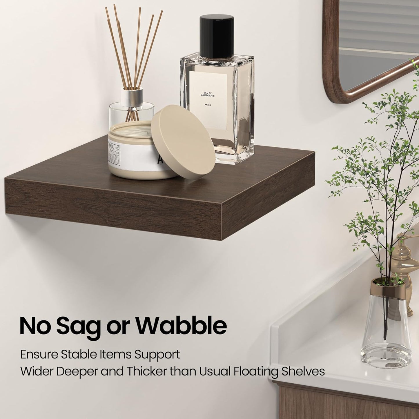 Square Floating Shelves for Wall, 10" W x 10" D x 1.2" H, Small Wooden Wall Mounted Display Shelves with Invisible Brackets for Living Room, Bedroom, Bathroom, Kitchen Decor, Set of 4, Walnut