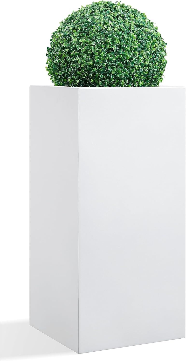 Wallowa Metallic Heavy Large Planter Box for Outdoor or Indoor, Tall Metal Planters, Rectangular Flowerpot for Front Porch, Garden, Patio ‎25Pounds Pure White, No Assembly 1 Pack