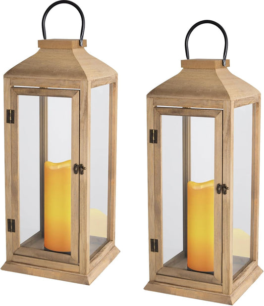 Bdor 2 Pack Large 22.5 Inch Decorative Lanterns with Flameless Pillar Candles, IP65 Waterproof Black Metal Lanterns for Home Decor, Indoor Outdoor, Front Porch, Garden, Farmhouse, Wedding Use
