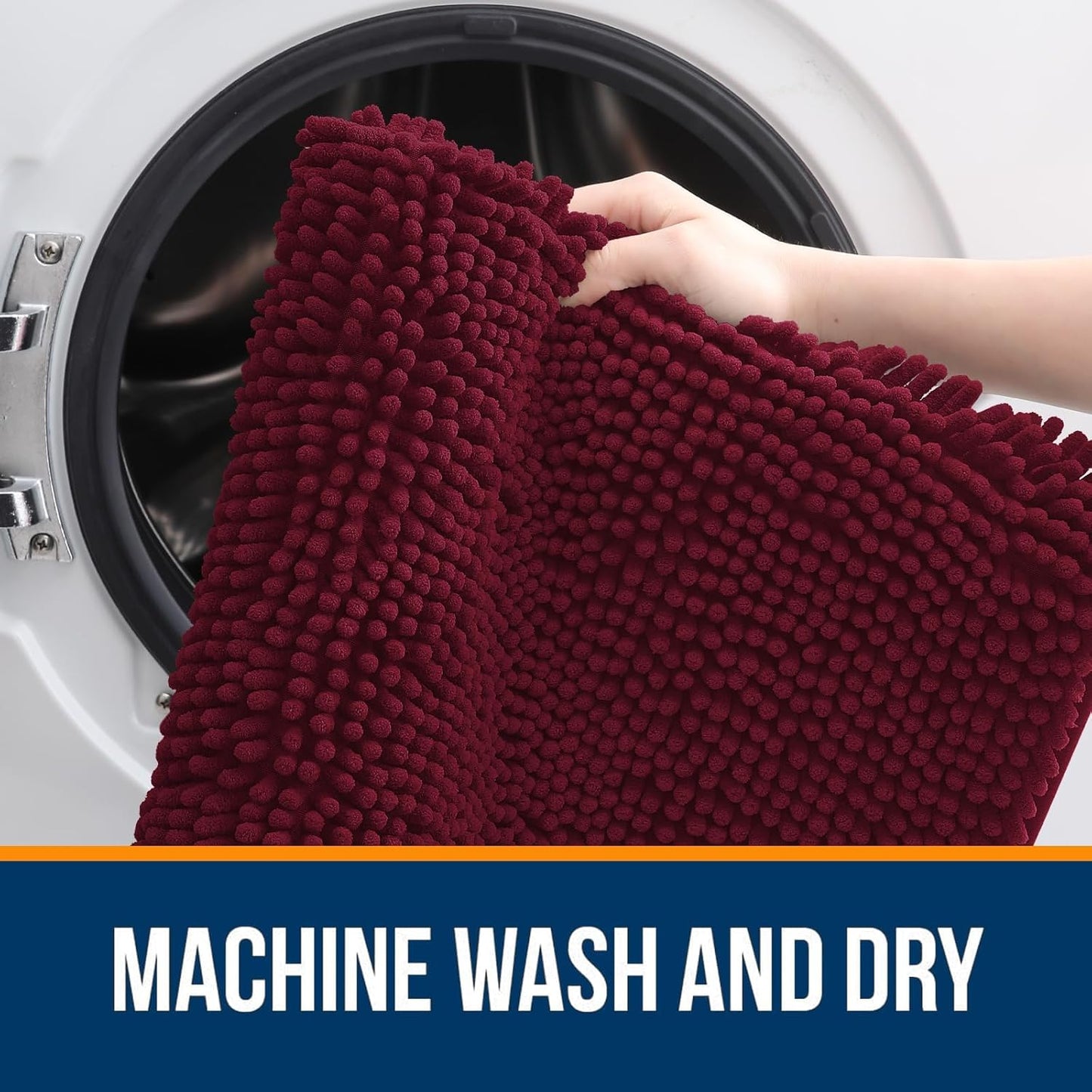 OLANLY Bathroom Rugs Sets 2 Piece, Soft Absorbent Chenille Bath Mats and U-Shaped Contour Toilet Mat Area Rug Set, Machine Washable Bath Carpet, Home Decor Accessories(24"x16"+24"x20", Burgundy)