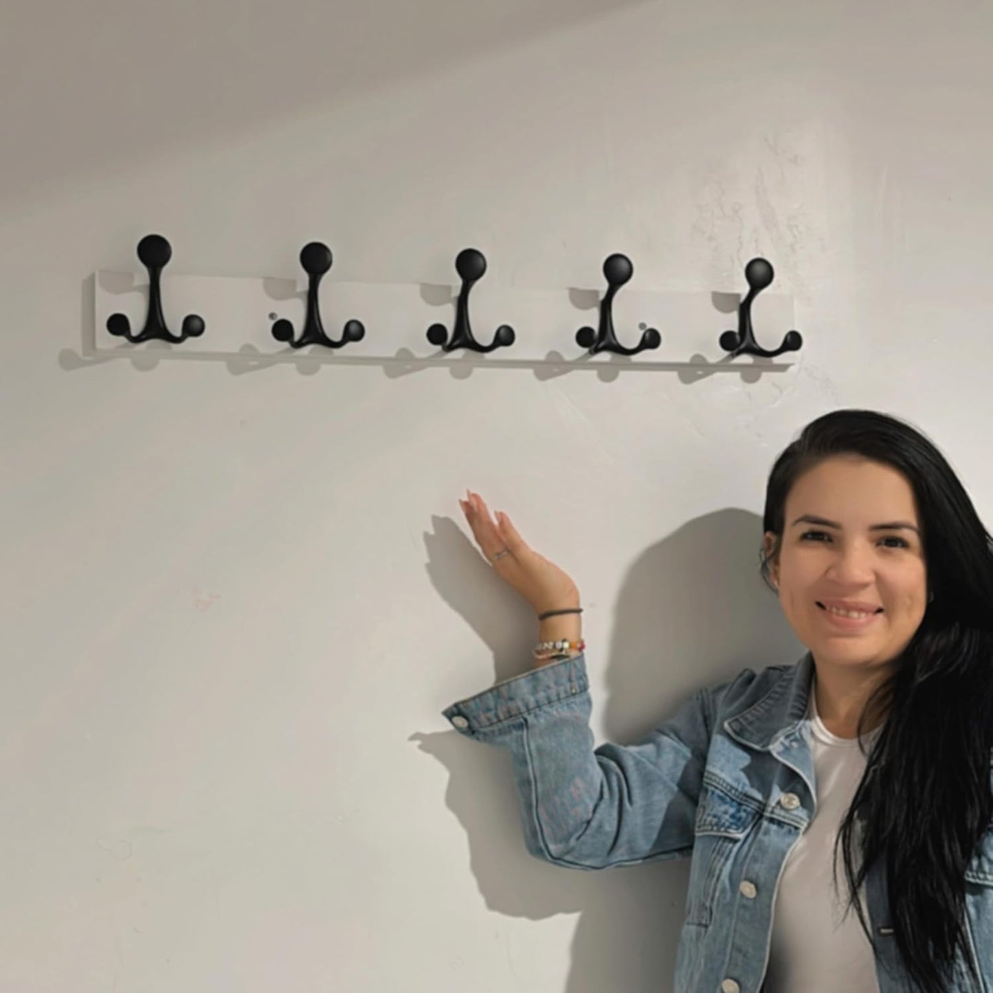 SKOLOO 24-Inch White Wood Coat Rack Wall Mount with 5 Triple Hooks - Ideal for Family Entrances, Classrooms, and Pet Supplies Storage - Perfect Coat Hooks for Wall