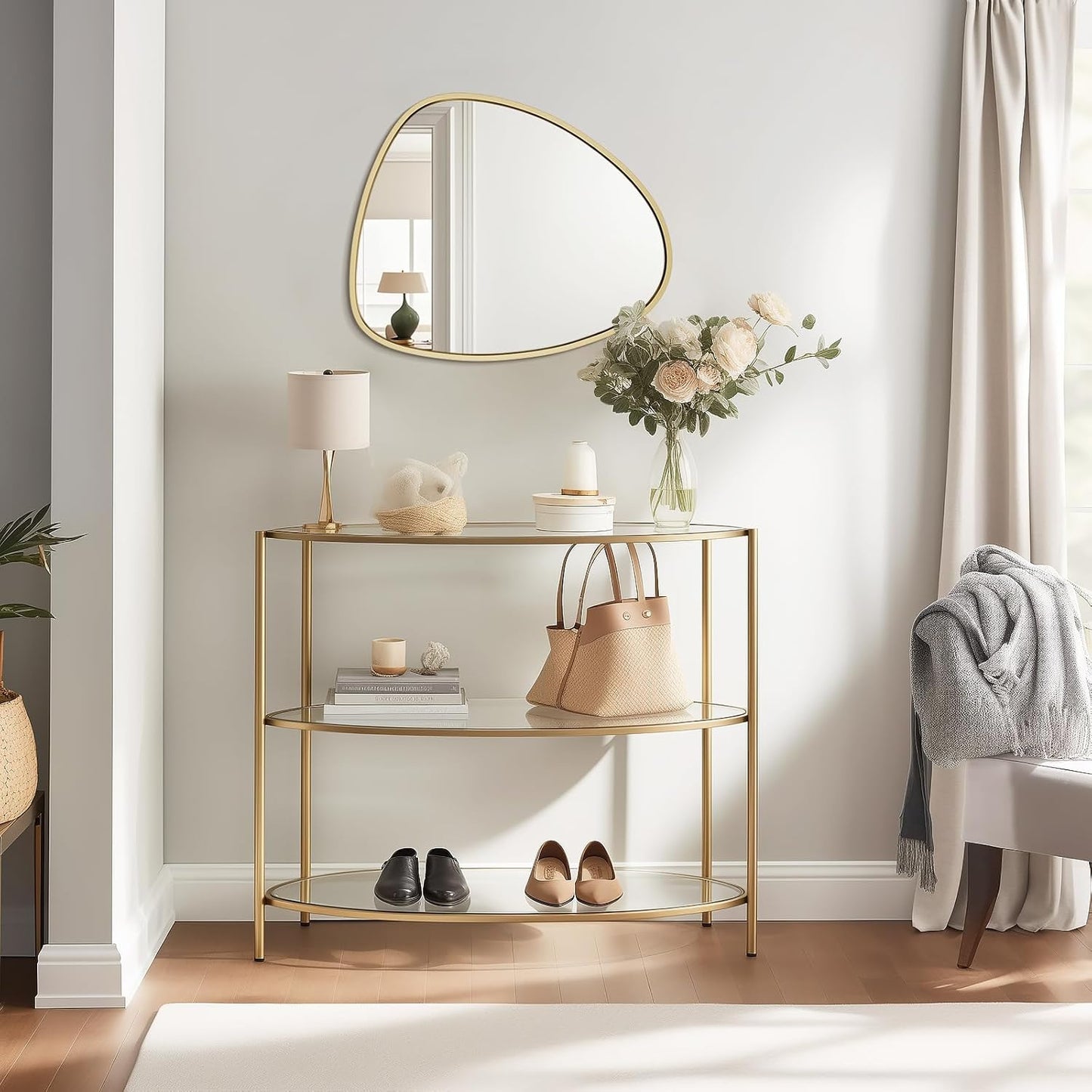 WallBeyond Asymmetrical Mirror, Irregular Wall Mirror, Wall Mirrors Decorative for Bedroom Living Room entryway Hall, Wall Mirror for mid Century Modern Decor 25" H x 20" W, Gold