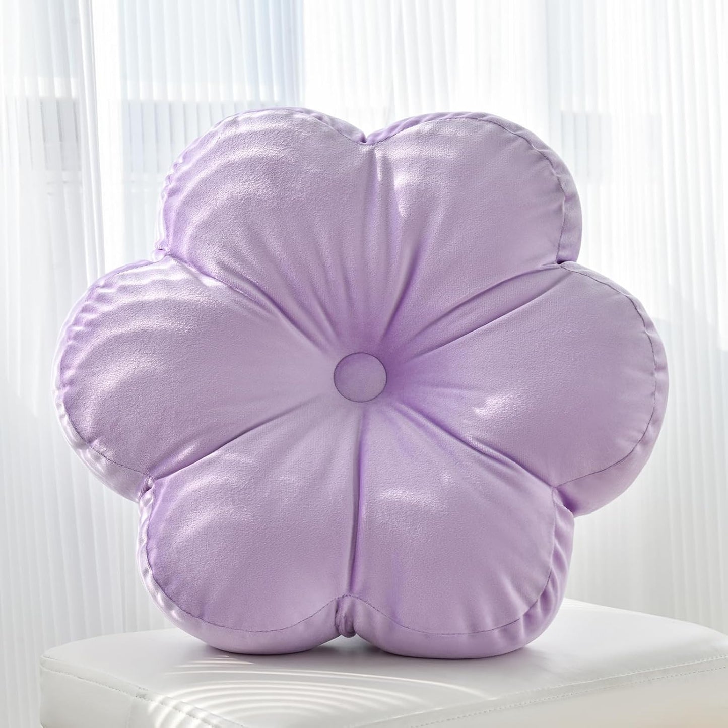 Xuyier Flower Pillow, Flower Shaped Throw Pillows with Velvet for Couch Bed Sofa Chair, Cute Home Decor Floor Seating Cushion Pillows for Living Room Bedroom(15 Inches, Lavender)