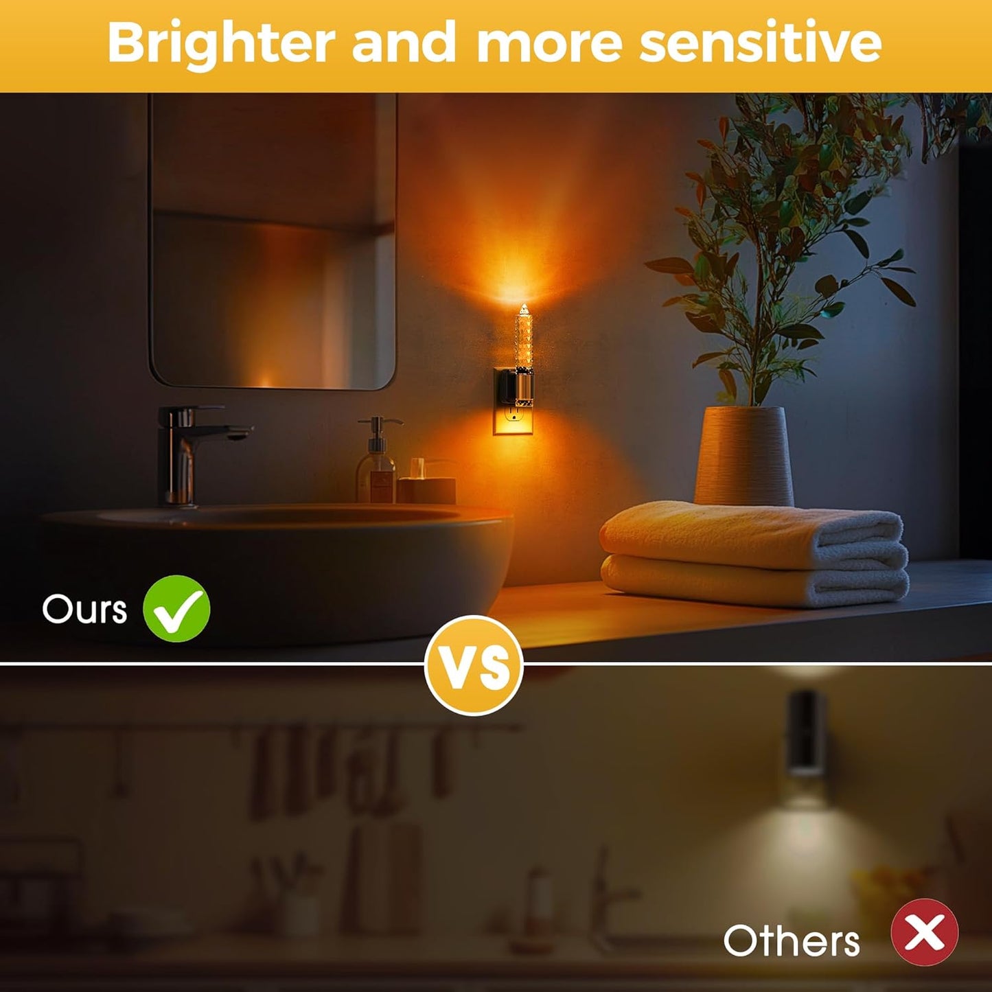 L LOHAS LED Night Light, Amber Candle Night Lights Plug into Wall, 0-100 LM Dimmable Nightlight, Plug in Acrylic Diamond Night Light with Dusk to Dawn Sensor, for Bathroom Hallway