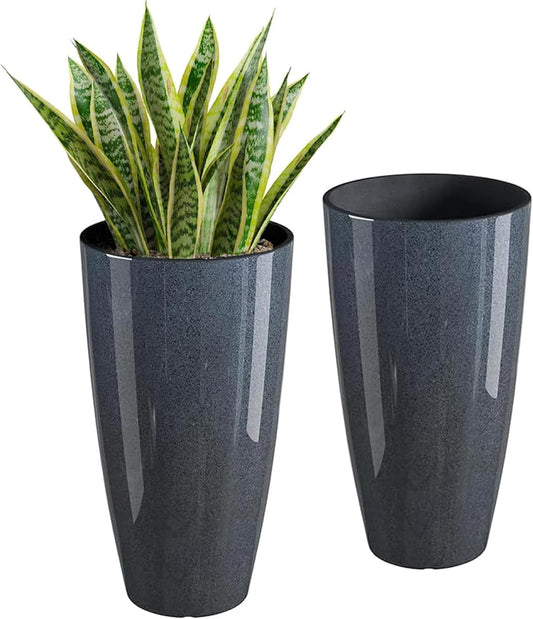 QCQHDU 21 inch Tall Planters for Outdoor & Indoor Plants, 2 Pack Sturdy Plant-Flower-Tree Pots for Front Porch Patio Deck Living Room Decor