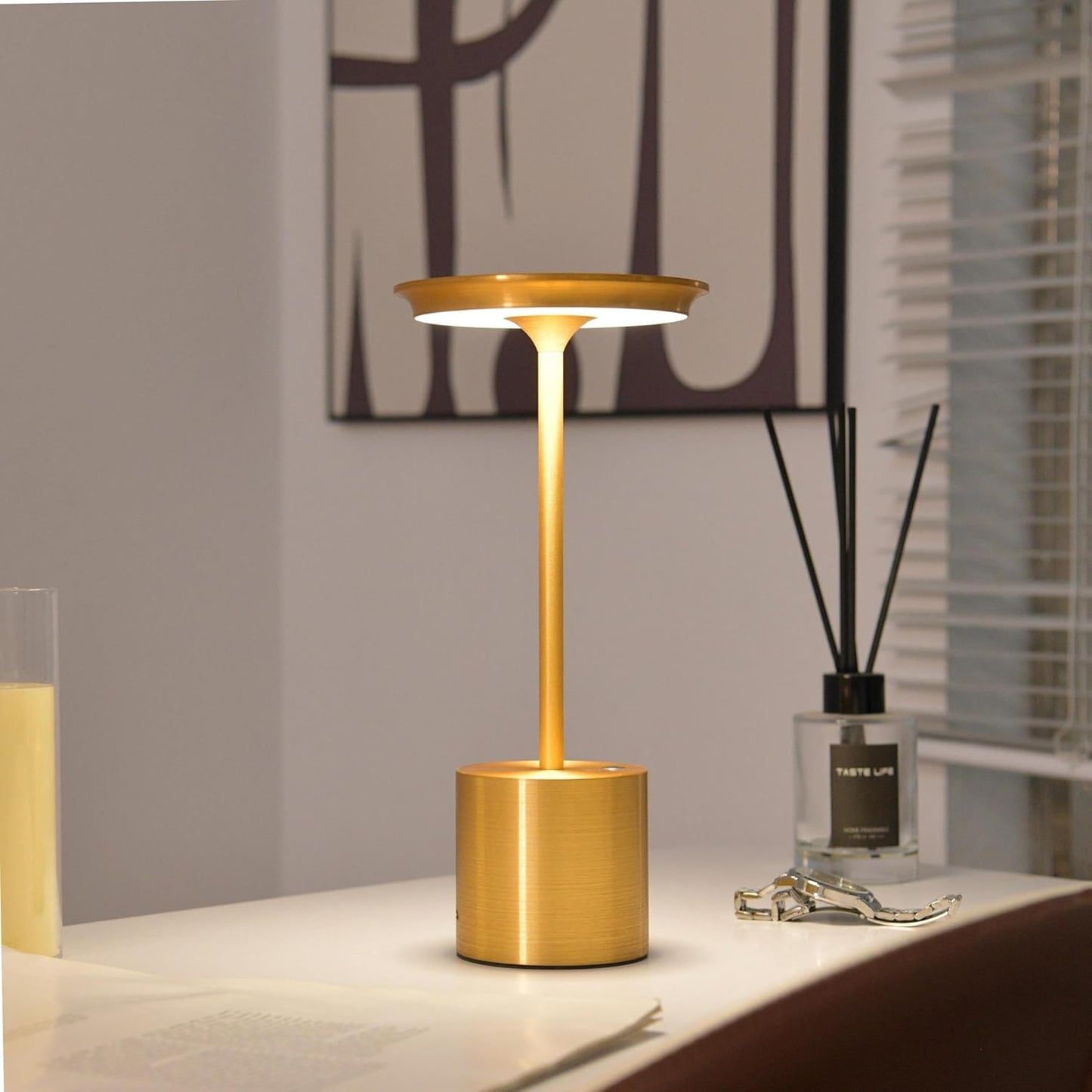 2Pack Cordless Table Lamp,Rechargeable 6000mAh Battery Operated Portable Table Light, 3 Color Stepless Dimmable Battery Lamps, LED Table Light for/Restaurant/Outdoor/Patio (2Pack Gold)