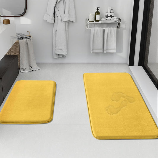 HUXMEYSON Bathroom Rugs Sets 2 Piece, Non-Slip & Quick Dry Bath Mat Set, Ultra Soft Velvet Bath Rugs for Bathroom, Toilet and Shower Floor, Yellow