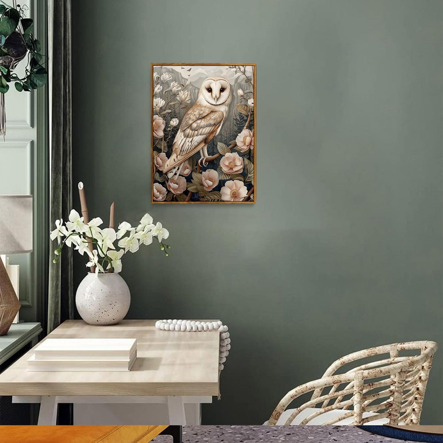 Djmwtb Vintage Framed Wall Art Floral Owl Canvas Wall Art Nature Flower Art Wall Decor Botanical Paintings Pictures Artwork Prints for Bedroom Living Room 8x10in