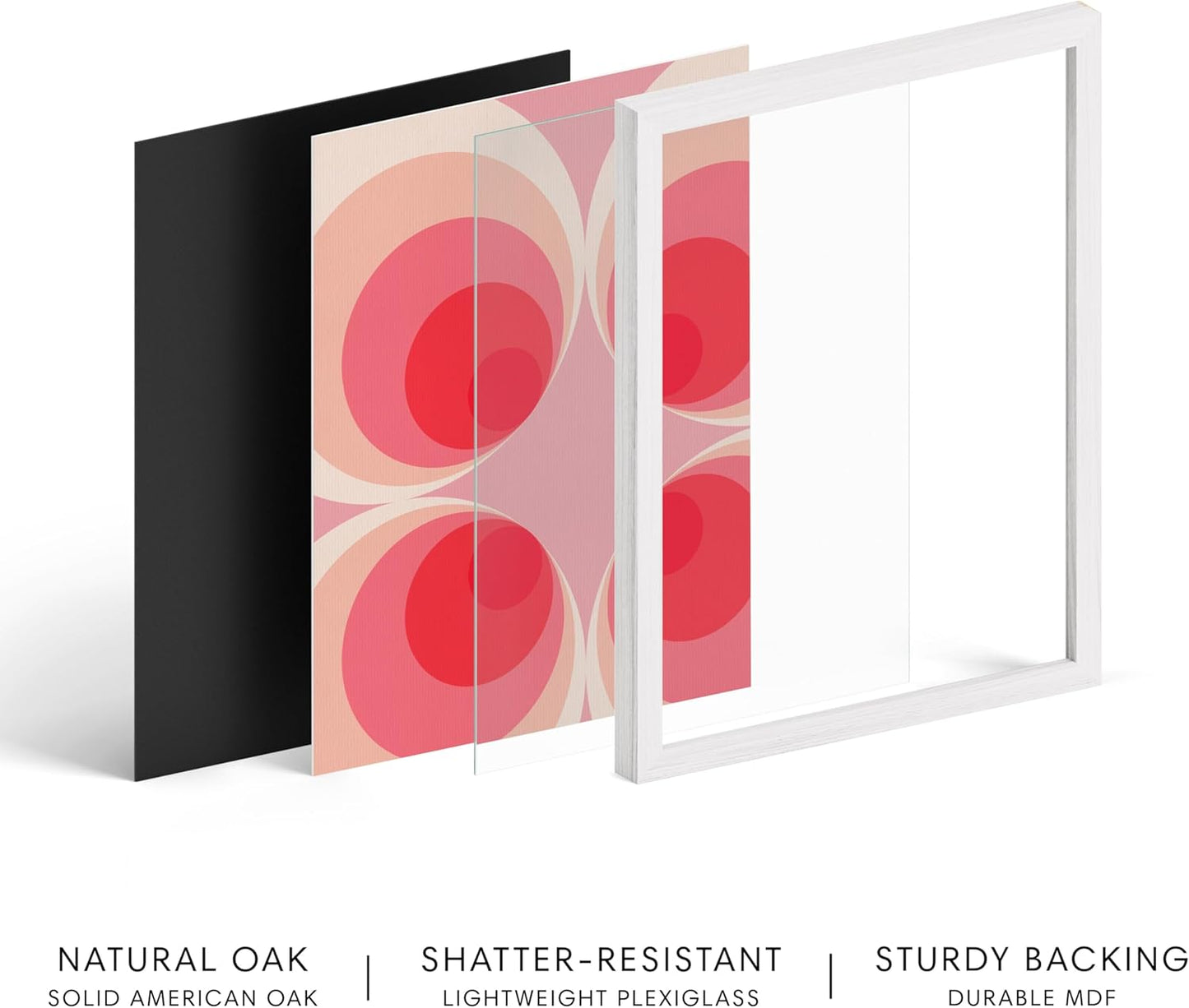 HAUS AND HUES Colorful Abstract Wall Art - Minimalist Retro Picture for Living Room Decor, Red and Pink Modern Wall Art Painting (Pink Mod, White Frame, 8x10)