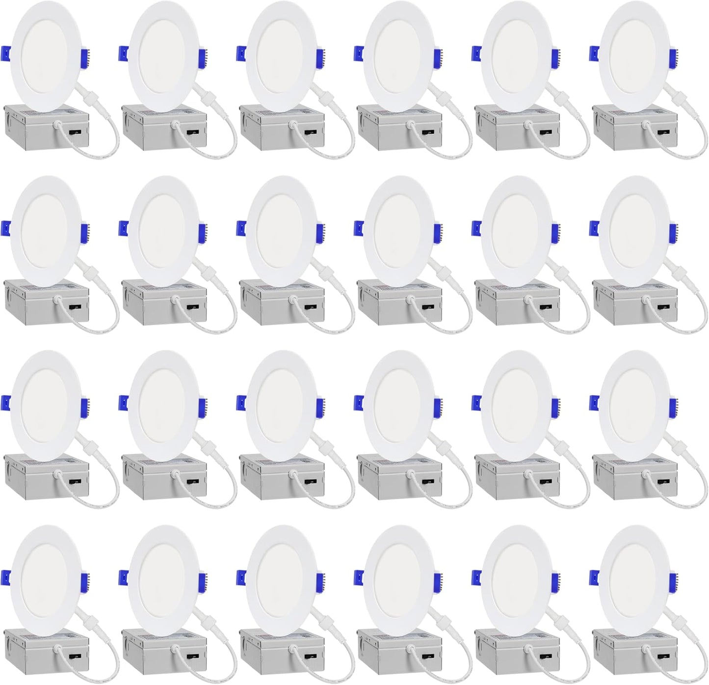 LAMPHOME 24-Pack of 4-Inch Slim LED Recessed Lights with Junction Box, Adjustable Color Temperatures (2700K-5000K), 9W Equivalent to 75W, Dimmable, 950LM Brightness - ETL and Energy Star Certified