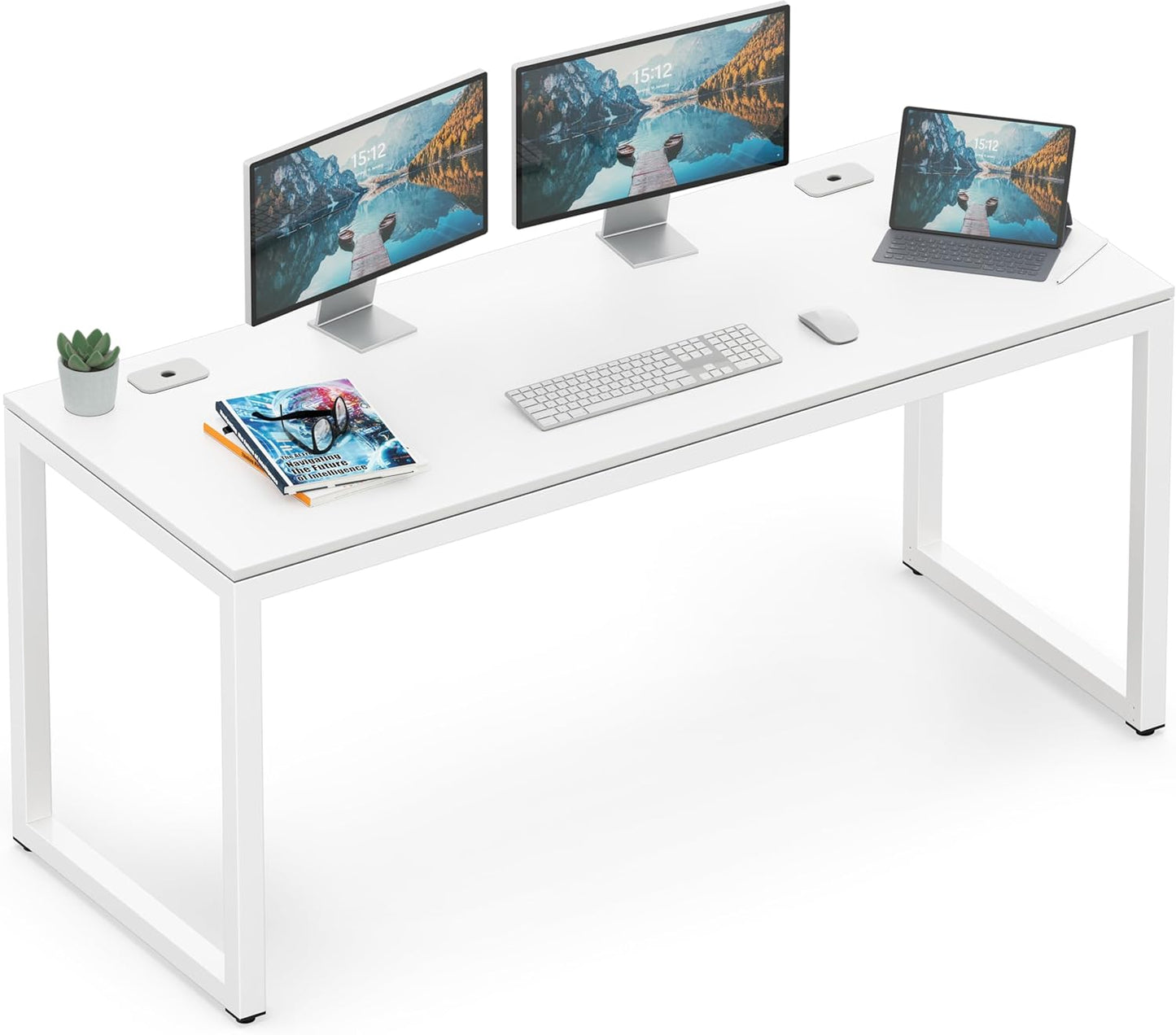 SHW 55-Inch Commercial-Grade Office Computer Desk, White