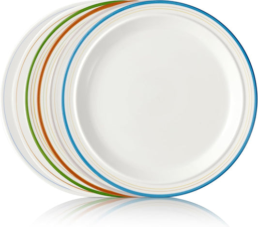 10.5-inch Porcelain Dinner Plate Set of 6 - Microwave, Oven and Dishwasher Safe, Scratch Resistant. (Multicolor)