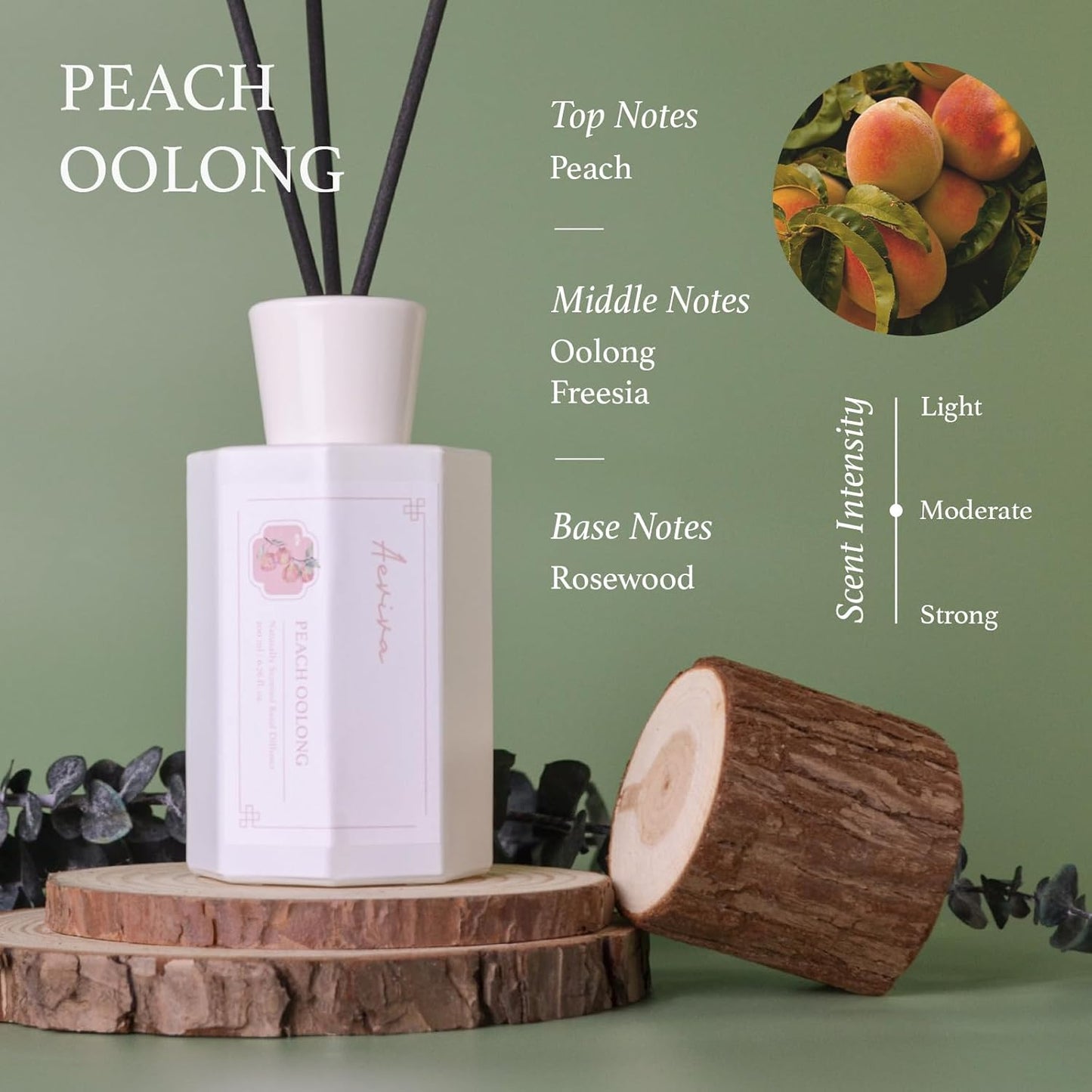 Reed Diffuser Set, Peach Oolong Scented Oil Diffuser, 6.76 fl oz (200 ml) Home Fragrance Diffuser with Reed Sticks, Air Fresheners for Home, Bathroom Shelf Decor
