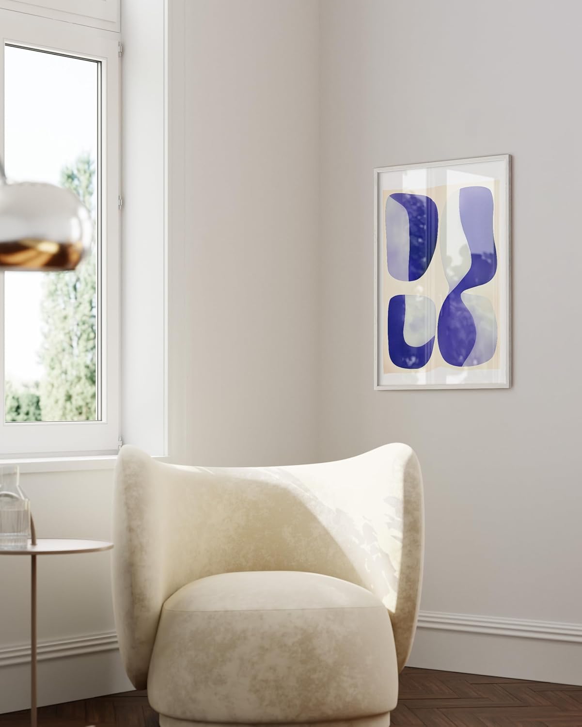 HAUS AND HUES Modern Abstract Wall Art - Blue and Green Living Room Art, Modern Artwork for Walls, Minimalist Picture for Living Room(Blue Tribal Shapes 2, White Frame, 24x36)