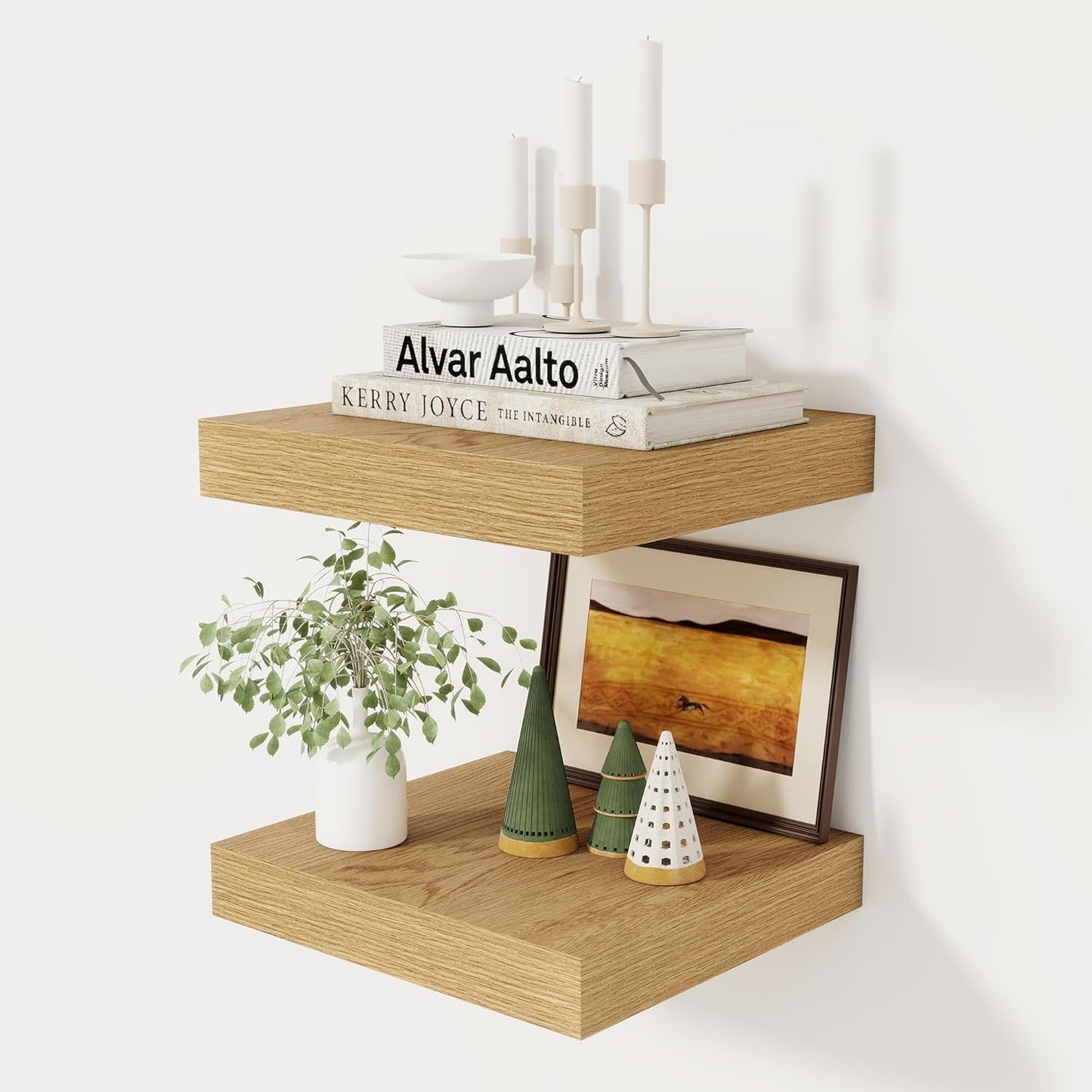 Fun Memories 12 Inch Floating Shelf, Rustic Wood Wall Shelves for Wall Decor & Storage, 12 x 12 Floating Shelf for Living Room, Bathroom, Bedroom, Oak, Set of 2