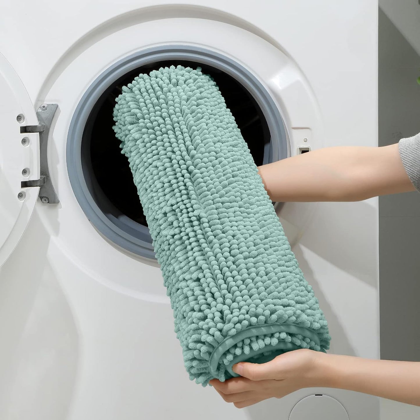 HOMEIDEAS 3 Pieces Bathroom Rugs, Ultra Soft Non Slip Absorbent Chenille Toilet Bath Mat Set (Eggshell Blue,17"x24"+20"x32"+U Shape 20"x24")