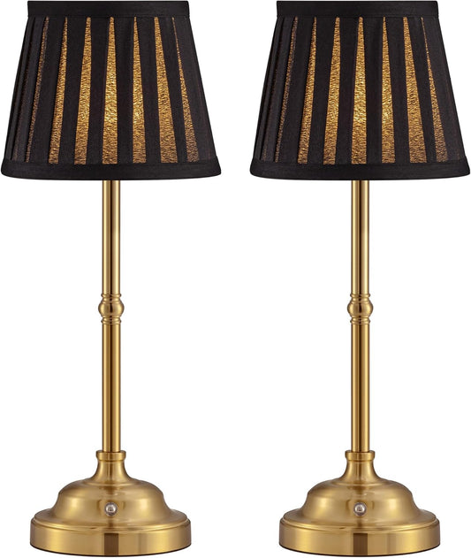 KDG Cordless LED Table Lamp Set of 2, Portables Fabric Shade Desk Lamps, 5000mAh Rechargeable Battery Powered Lighting, Dimmable Light for Dining Room, Bedroom, Bedside,Night Light, Balcony (Black)