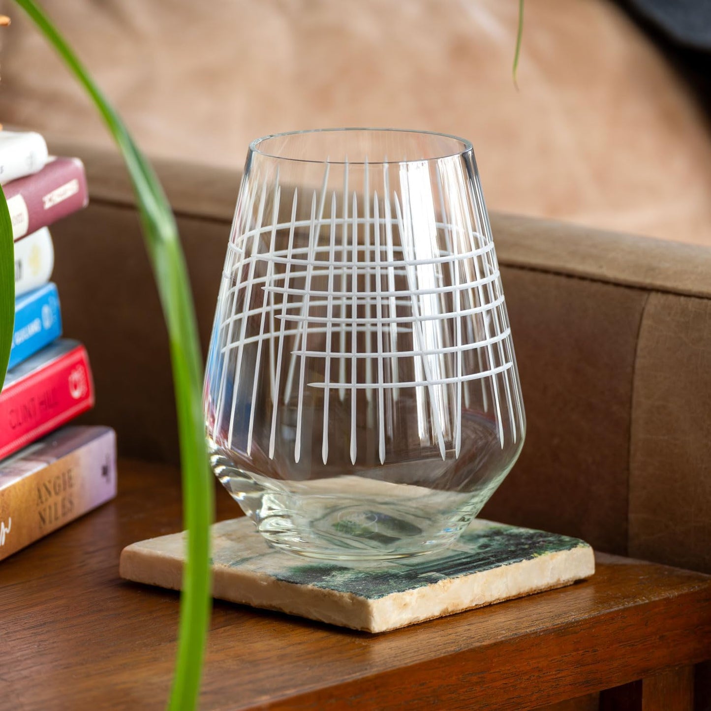 Rolf Glass Matchstick Stemless Wine Tumbler 18 ounce - Stemless Wine Glasses Set of 4 – Lead-Free Crystal Glass - Etched Tumbler Glasses - Made in the USA