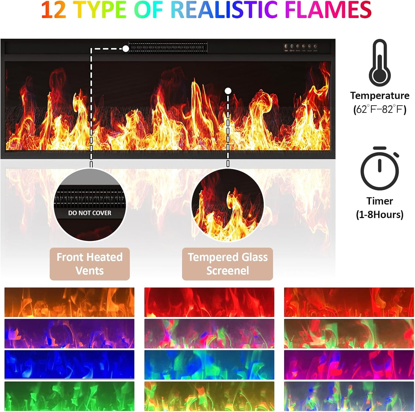 66.2" Fireplace TV Stand with 47" Electric Fireplace, Heated Entertainment Center with Fireplace & 3 Drawers, Modern Wood TV Console with 12 Electronic Flame Colors for Living Room, White