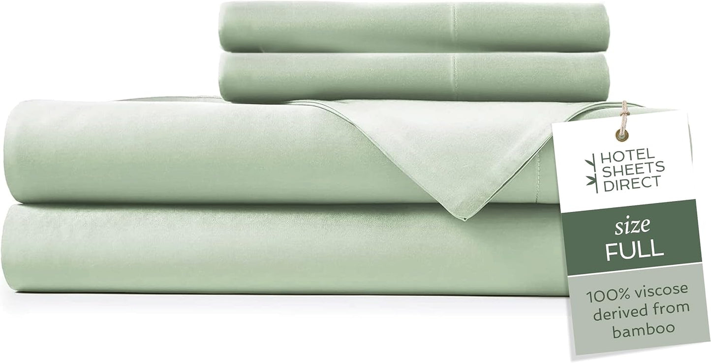 Hotel Sheets Direct 4 Piece Bed Sheet Set Full Size, 100% Viscose Derived from Bamboo Sheets Set with 2 Pillowcases, Cooling & Breathable Luxury Bedding, Moisture-Wicking & Silky Soft, Light Green