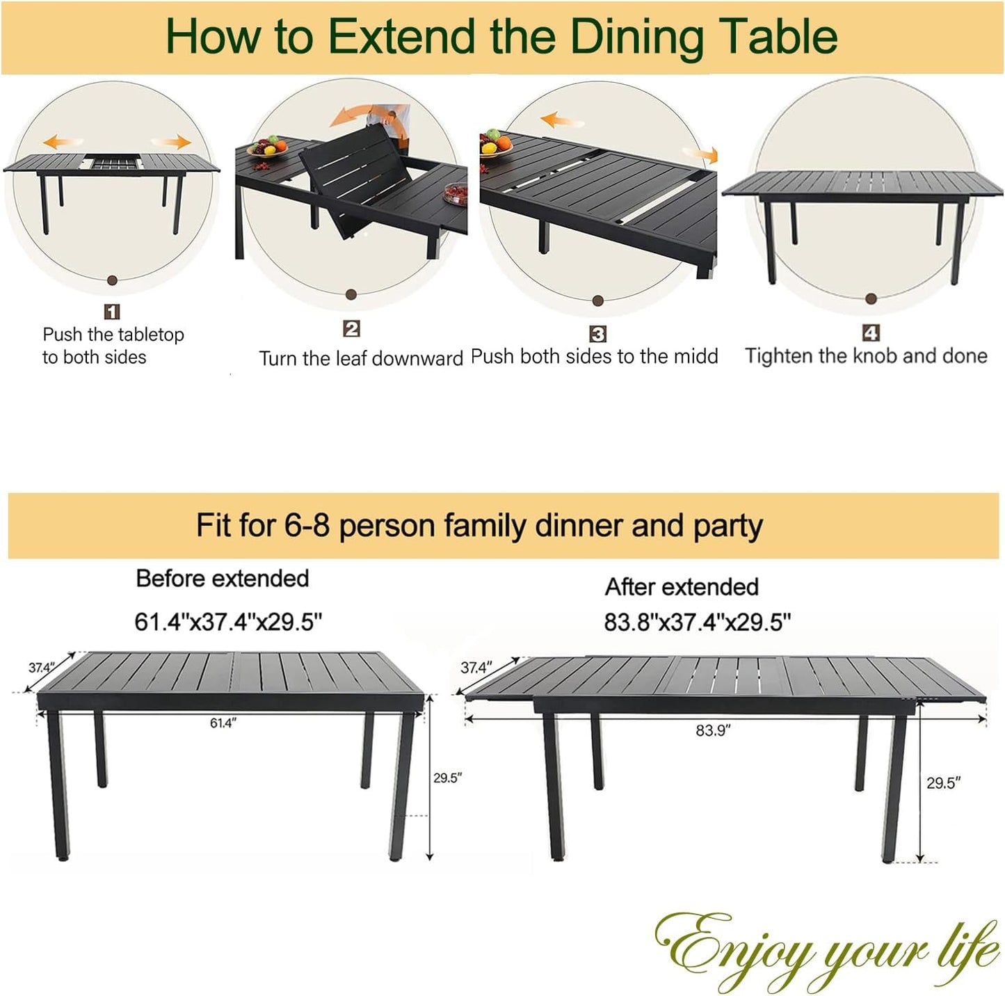 MFSTUDIO Patio Dining Set for 6, Expandable Patio Table and Chairs Set, 7 Piece Metal Outdoor Dining Set, Patio Furniture Set for Deck Backyard Poolside Garden