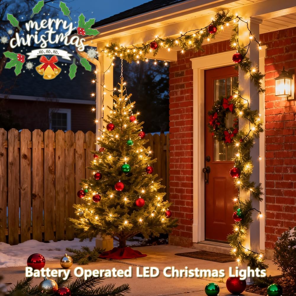 Battery Operated Christmas Lights, 2 Pack 18 FT 50 LED Each Clear Mini String Lights, 8 Modes with Timer Waterproof Tree Lights for Xmas Indoor Outdoor Holiday Home Decor, Warm White