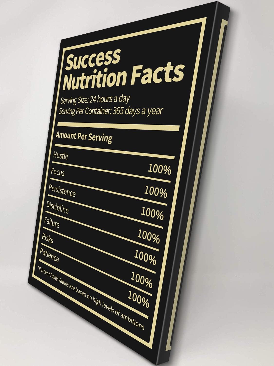 Inspirational Posters Success Nutrition Facts Canvas Print Motivational Quotes Wall Decor for Office & Living Room (12''Wx18''H)