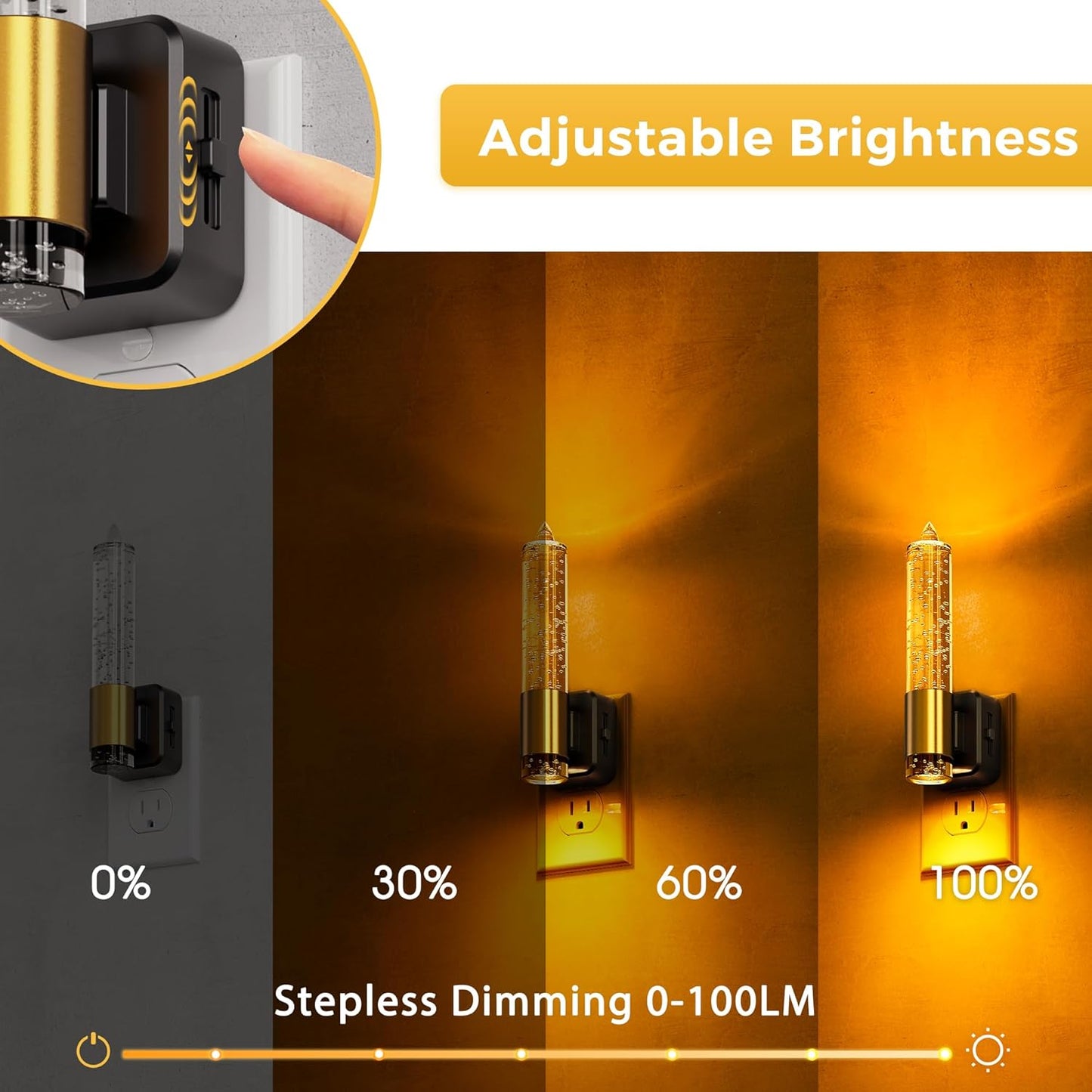 L LOHAS LED Night Light, Amber Candle Night Lights Plug into Wall, 0-100 LM Dimmable Nightlight, Plug in Bubble Night Light with Dusk to Dawn Sensor, for Bathroom Hallway
