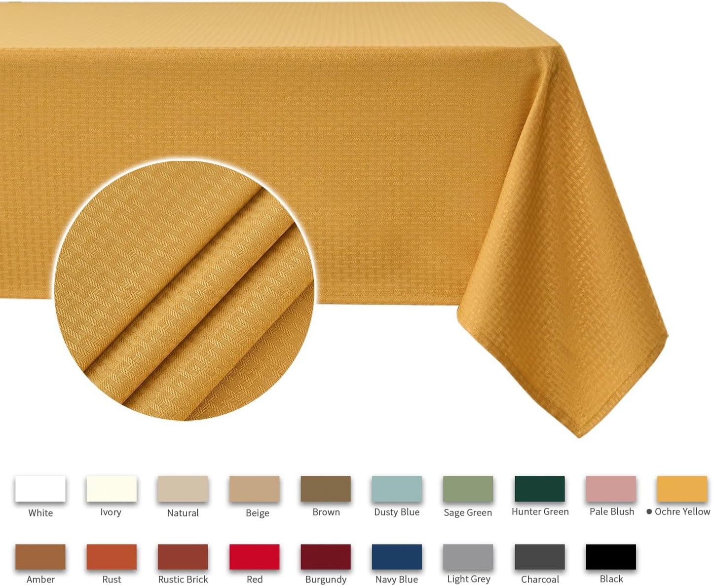 maxmill Weaved Texture Rectangle Tablecloth Water Resistant Wrinkle Free Spill-Proof, Soft Table Cloth for Dining Room Decoration, Banquet Parties Event Holiday Dinner, 60 x 84 Inch Ochre Yellow