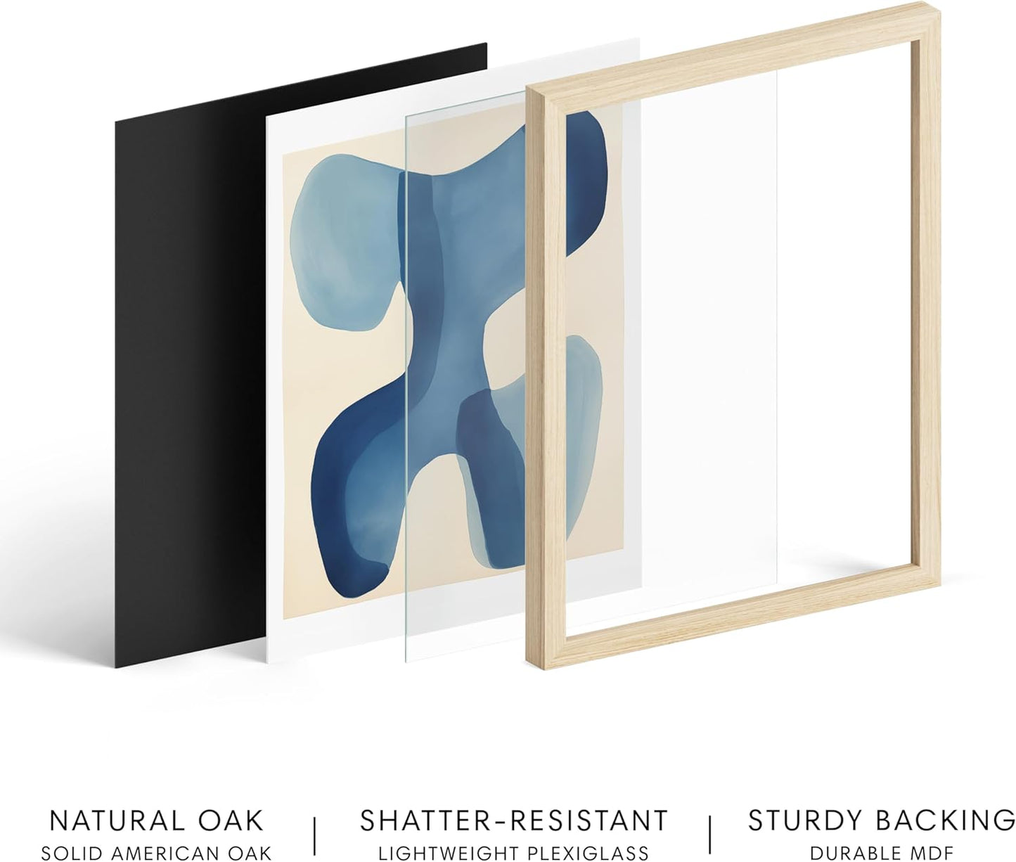 HAUS AND HUES Modern Abstract Wall Art - Blue and Green Living Room Art, Modern Artwork for Walls, Minimalist Picture for Living Room(Blue Shapes, Beige Frame, 12x16)