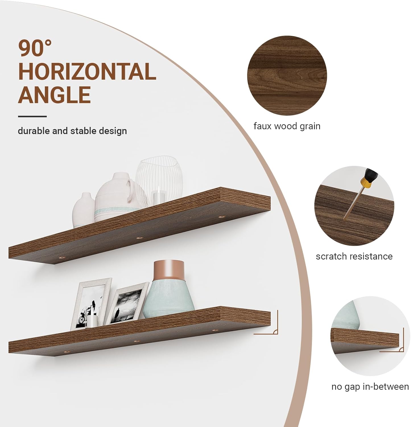 Heimlove 55 Inch Long Floating Shelves for Wall,9.3" Deep Walnut Floating Shelves Set of 2,Large Display Shelf & Storage Shelf,Wall Shelves for Bedroom Living Room Kitchen Office,Wall Mounted Shelf