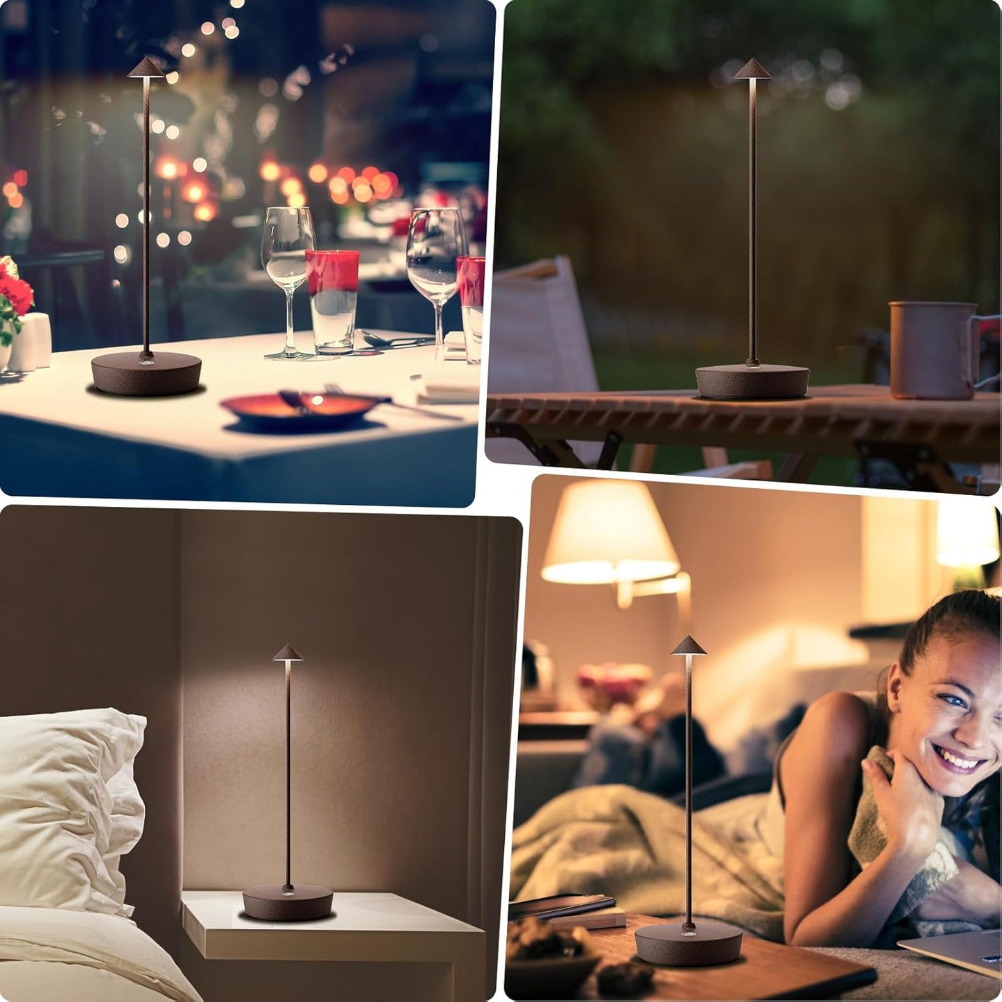 2Pack Rechargeable Cordless Table Lamp, Portable Powered LED Battery 6000mAh Metal USB Desk Lamp, 3 Levels Brightness Light for Restaurants Outdoor (2pack ferruginous)