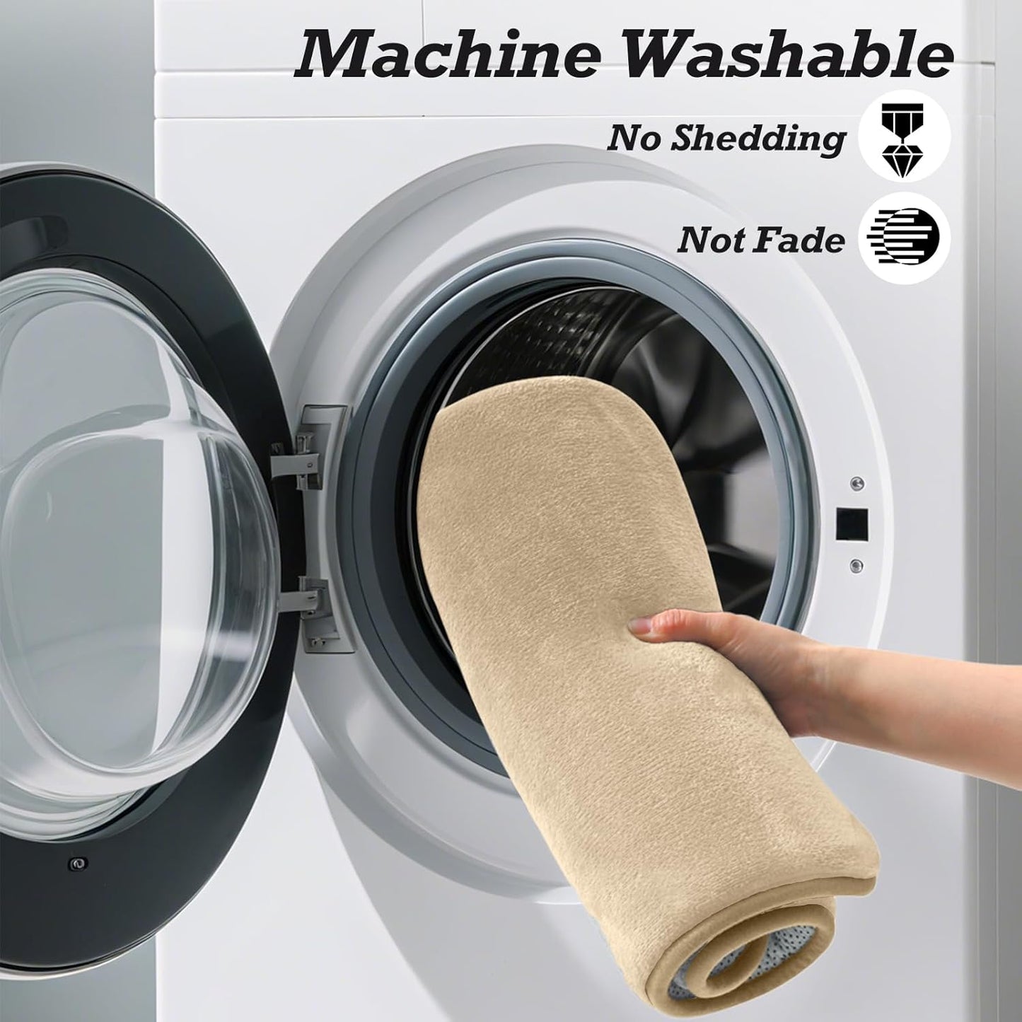 HUXMEYSON Bathroom Rugs Sets 3 Piece, Non-Slip & Quick Dry Bath Mat Set, Ultra Soft Velvet Bath Rugs for Bathroom, Toilet and Shower Floor, Khaki