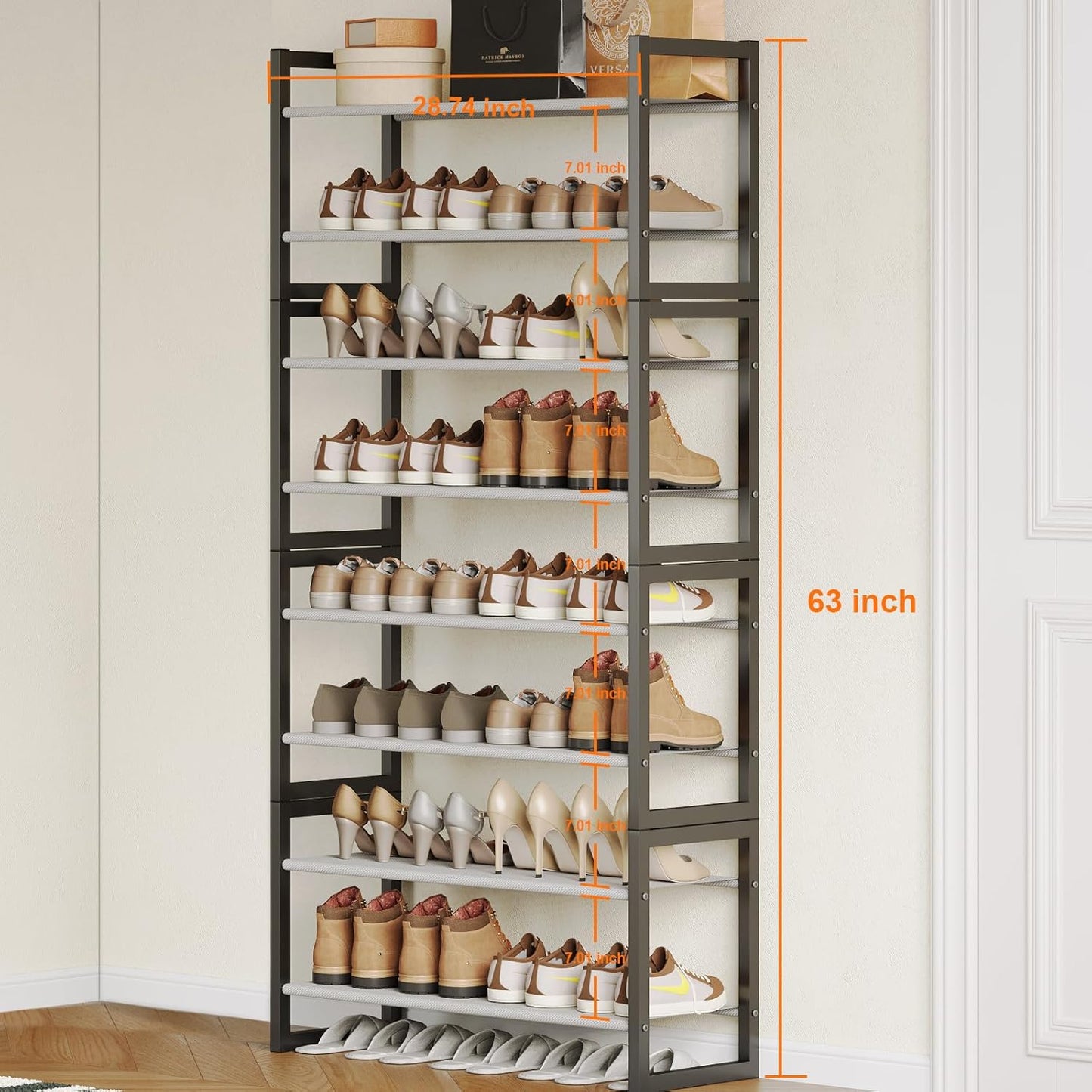 8-Tier Non-Woven Fabric Shoe Rack - Sturdy & Durable Metal Shoe Storage Shelf, Easy to Assemble for Closet, Entryway, Bedroom