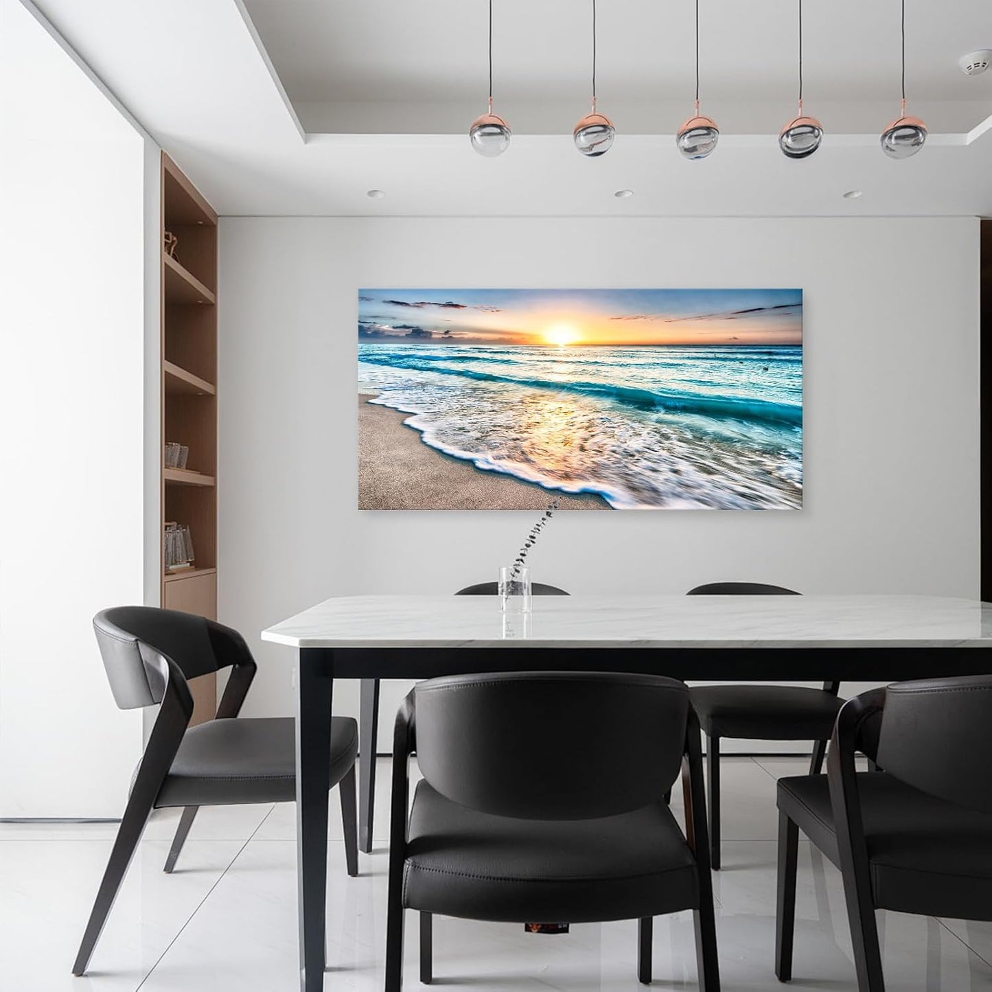 Baisuart S02298 Canvas Prints Wall Art Beach Sunset Ocean Waves Nature Pictures Stretched Canvas Wooden Framed for living Room Bedroom and Office