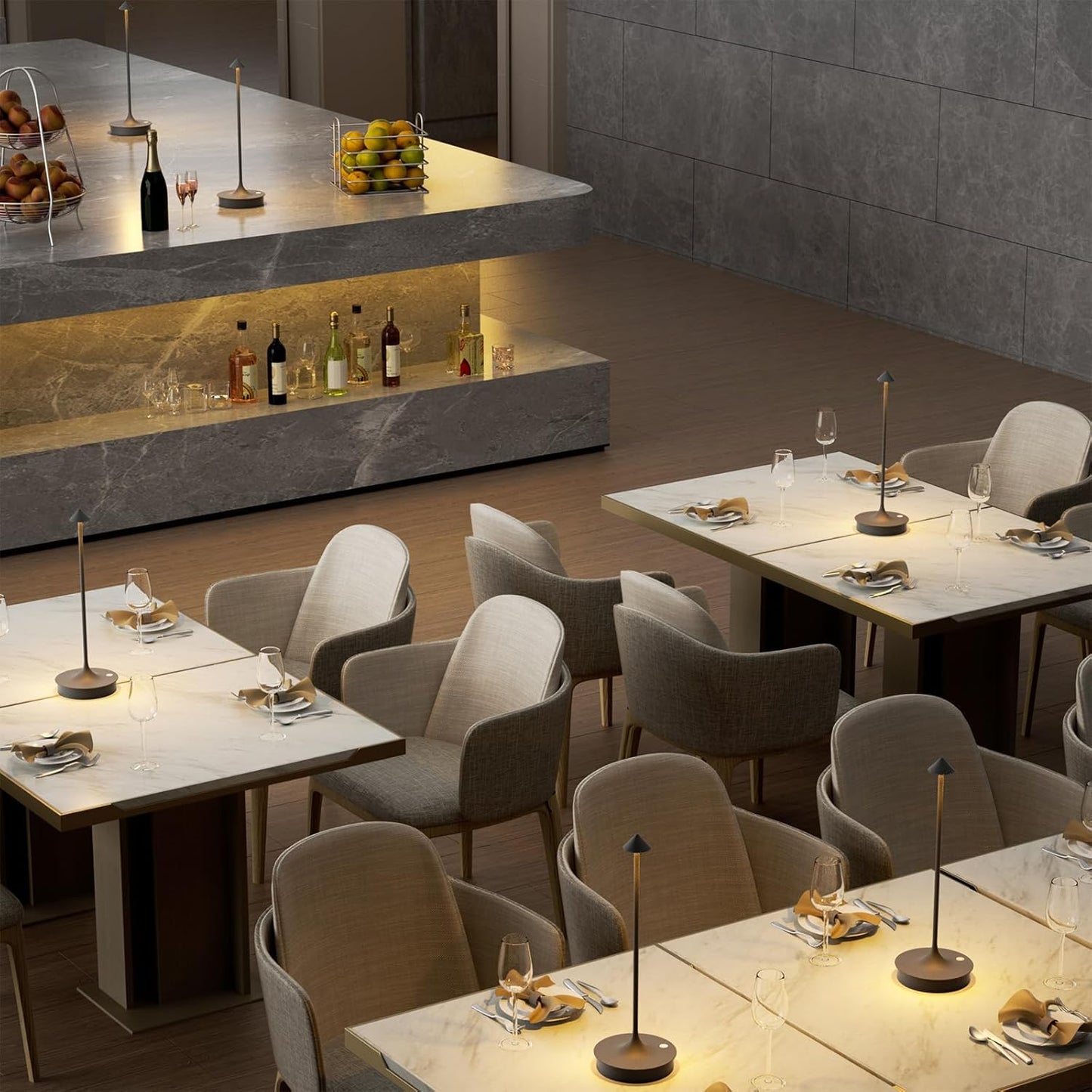 Set of 2 Small Cordless Table Lamp Rechargeable, Battery Operated Desk Lamp, 4000mAh LED Touch Lamp, Dimmable Portable Outdoor Waterproof Wireless Table Light for Restaurants/Bars/Outdoor(Gray)