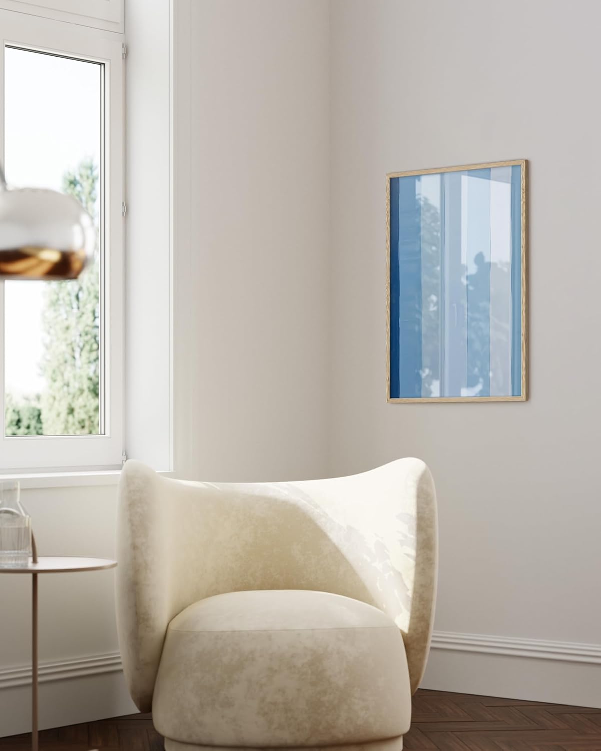 HAUS AND HUES Modern Abstract Wall Art - Blue and Green Living Room Art, Modern Artwork for Walls, Minimalist Picture for Living Room(Painted Stripes, Beige Frame, 24x36)