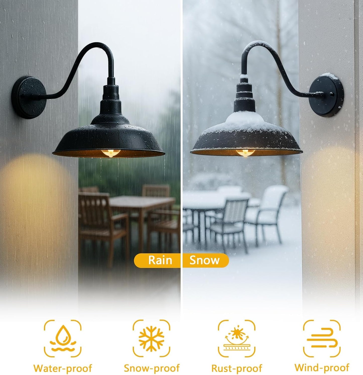 10" Outdoor Barn Gooseneck Light, Classic Farmhouse Style Black Outdoor Light Fixture, Industrial Wall-Mounted Barn Light for Garage, Porch, and Patio, 2-Pack