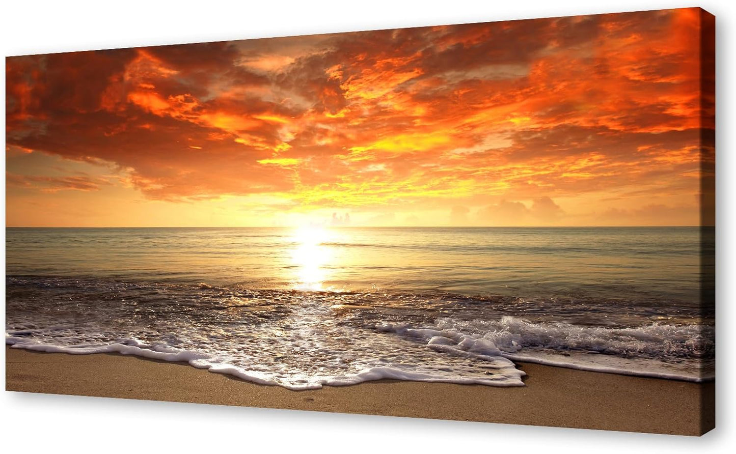 Baisuart-S0198 Canvas Prints Wall Art Sunset Ocean Beach Pictures Photo Paintings for Living Room Bedroom Home Decorations Modern Stretched and Framed Seascape Waves Landscape Giclee Artwork