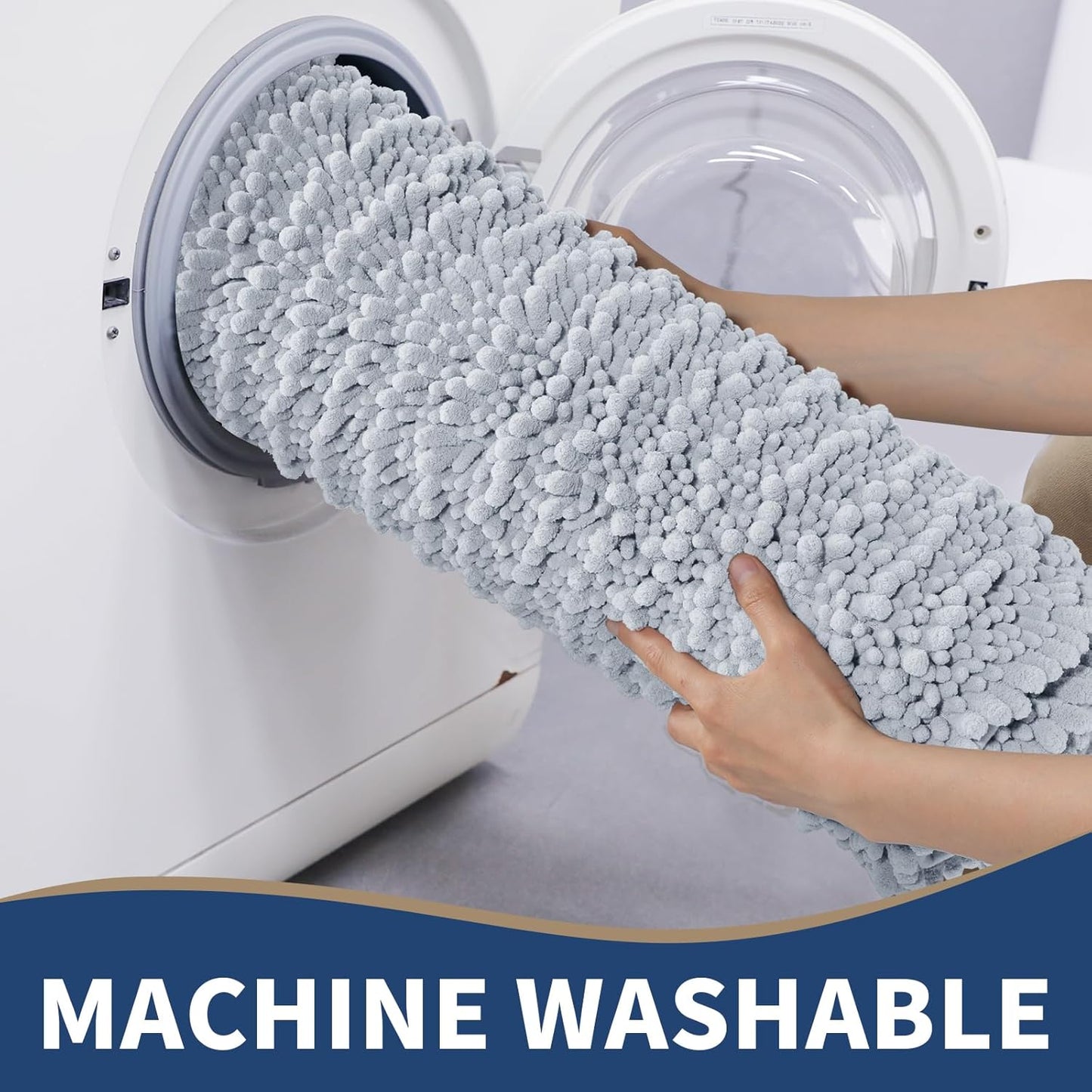 Yimobra Bathroom Rugs Sets 2 Piece - Quick Dry Extra Thick Luxury Chenille Bath Mat, Non Slip Super Absorbent for Tub Shower Sink, Machine Washable Shaggy Floor Mat, 32"x20"+24"x17" Inch, Silver