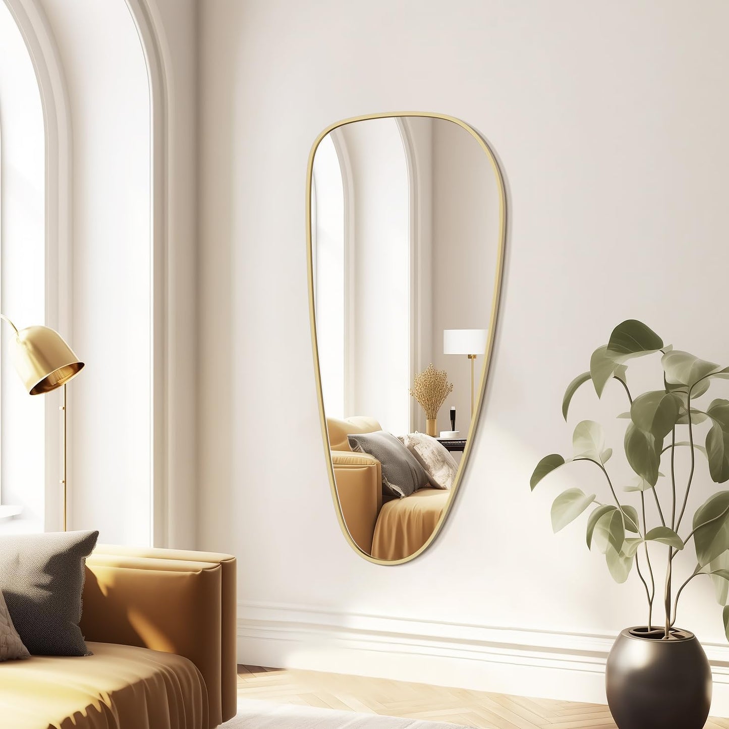 WallBeyond Asymmetrical Mirror, Irregular Wall Mirror, Wall Mirrors Decorative for Bedroom Living Room entryway Hall, Wall Mirror for mid Century Modern Decor 48" H x 22" W, Gold