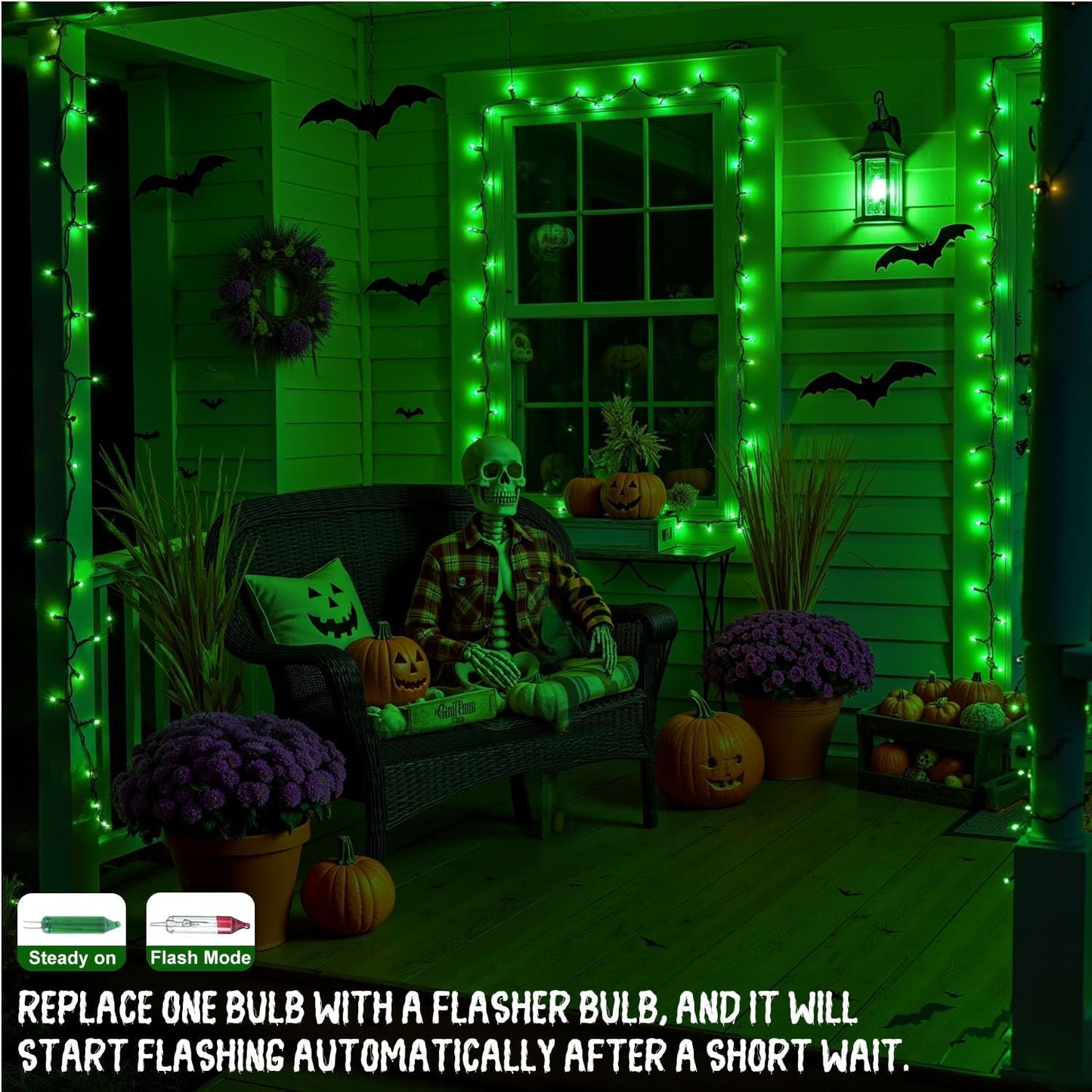 13FT 50-Count Green Halloween Lights, Incandescent Mini String Lights with Green Wire, Connectable St Patrick's Day Decorations Lights Waterproof for Indoor Outdoor Tree Garland Xmas Holiday