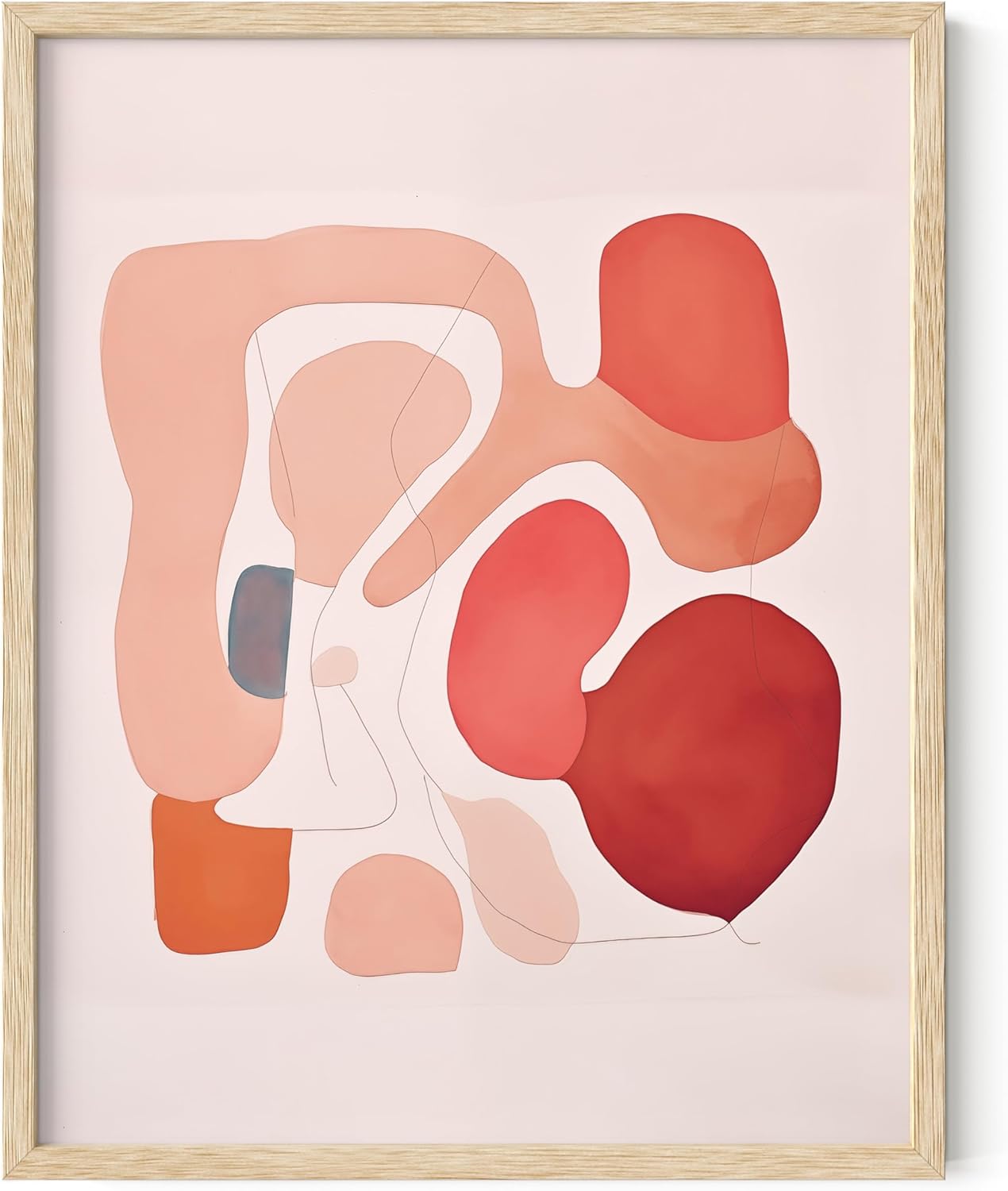 HAUS AND HUES Colorful Abstract Wall Art - Minimalist Retro Picture for Living Room Decor, Red and Pink Modern Wall Art Painting (Pink Abstract Shapes, Beige Frame, 11x14)