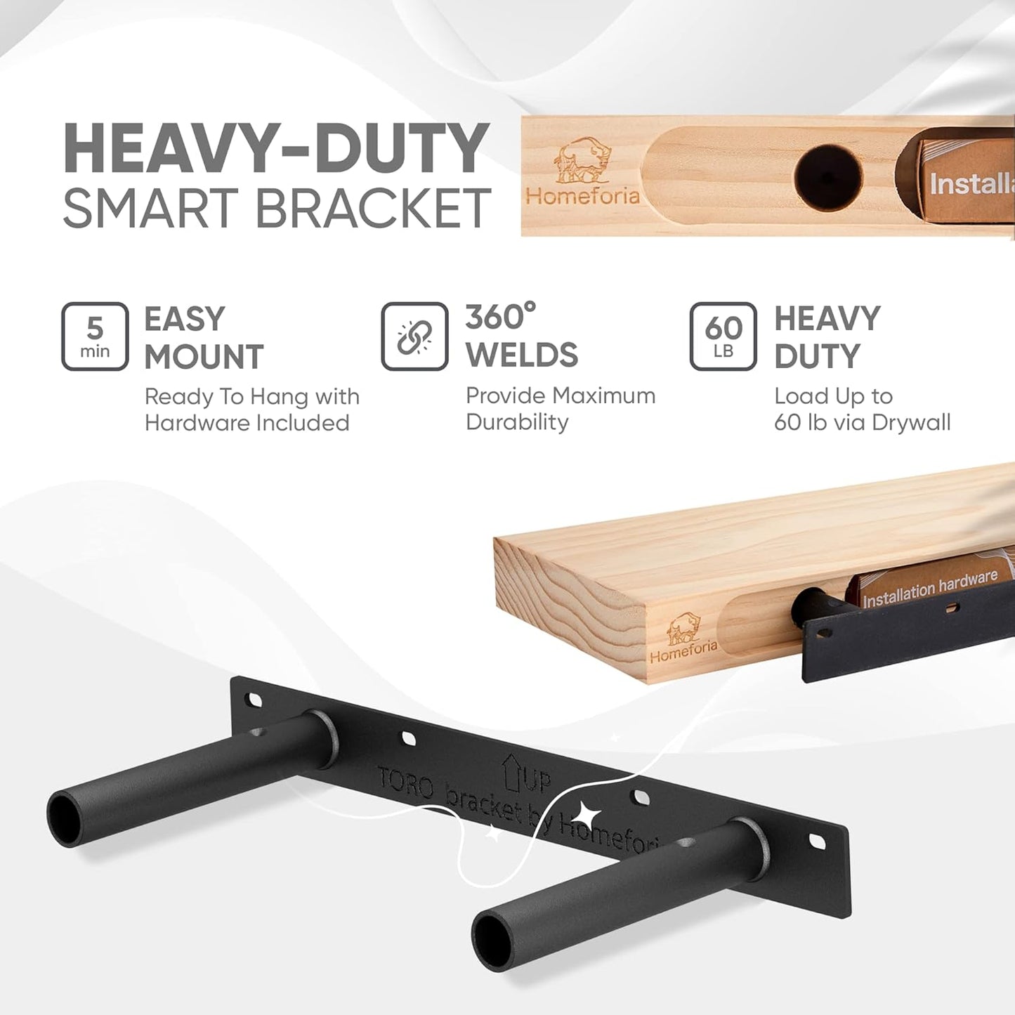 Homeforia White Floating Shelf 18 inch, High End Solid Real Wood 18inch Bathroom Floating Shelves for Wall Mounted, White Wooden 18in Floating Shelves, Heavy Duty Bracket, 18 X 6.5 X 1.75 in, Set of 4