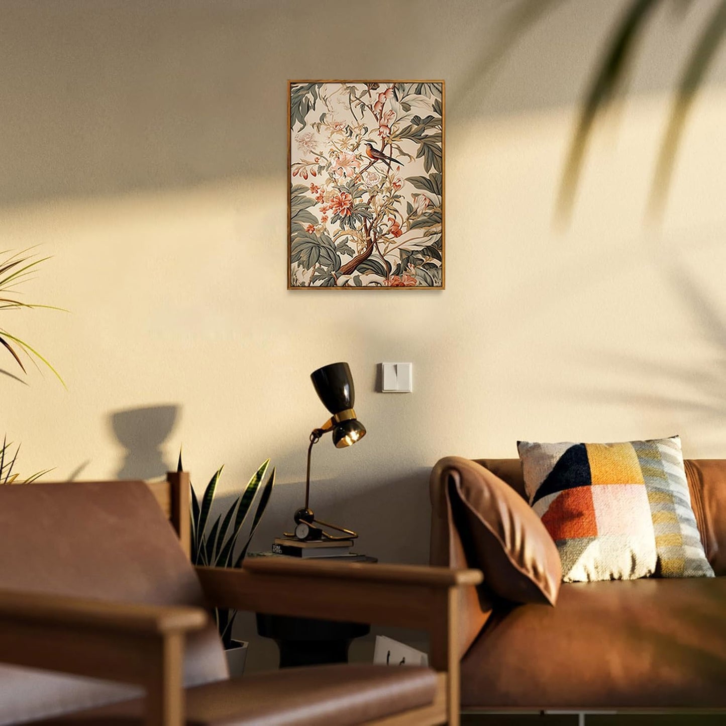 Djmwtb Framed Vintage Wall Art, Botanical Flower Wall Art,Birds Pictures Wall Decor,Nature Paintings Canvas Artwork Prints for Bedroom, Living Room 16x24in