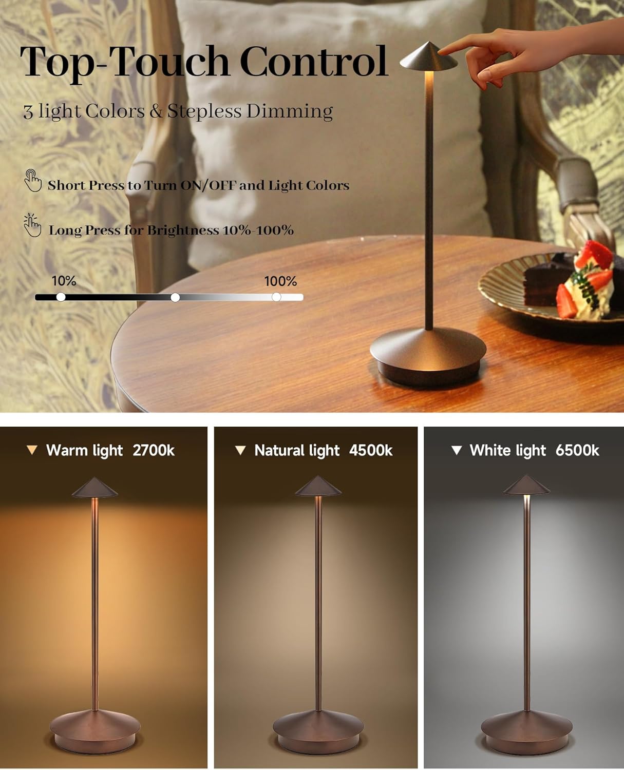 Portable Led Cordless Lamp Table Light 2 Pack, Rechargeable 6000mAh Battery Outdoor Table Lamp for Dinning Restaurant Patio Bedroom Camping, IP54 Waterproof, Dimmable