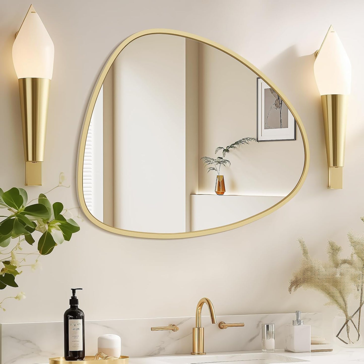 WallBeyond Asymmetrical Mirror, Irregular Wall Mirror, Wall Mirrors Decorative for Bedroom Living Room entryway Hall, Wall Mirror for mid Century Modern Decor 25" H x 20" W, Gold