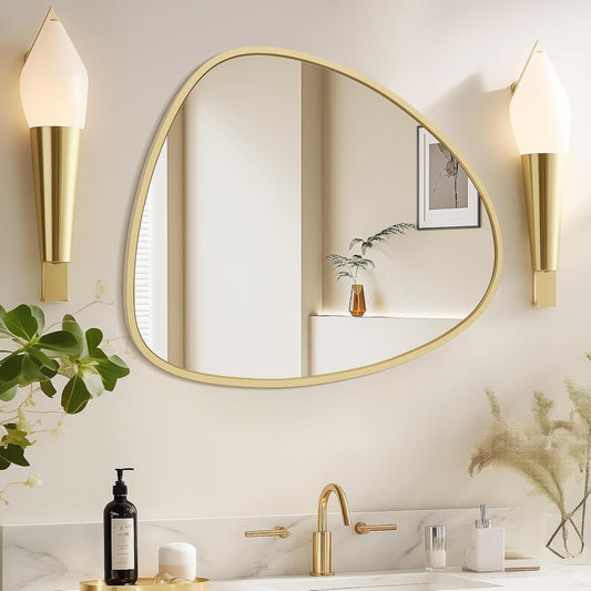WallBeyond Asymmetrical Mirror, Irregular Wall Mirror, Wall Mirrors Decorative for Bedroom Living Room entryway Hall, Wall Mirror for mid Century Modern Decor 25" H x 20" W, Gold