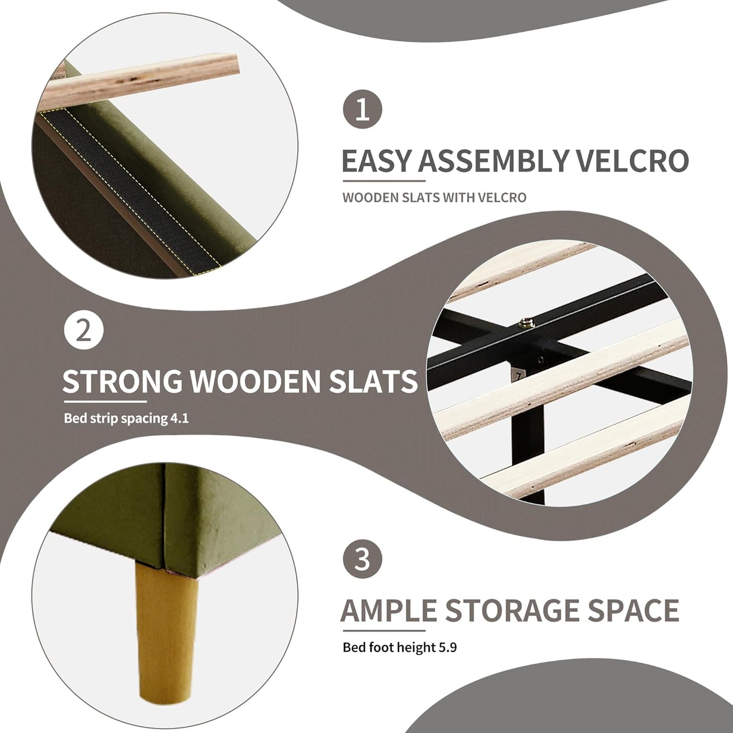 YUHUASHI upholstered Platform Bed Frame/Full Bed Frame/Modern Geometric Double-Wing Design headboard/Velvet Fabric/Easy to Assemble no Noise (Grass Green, Full)