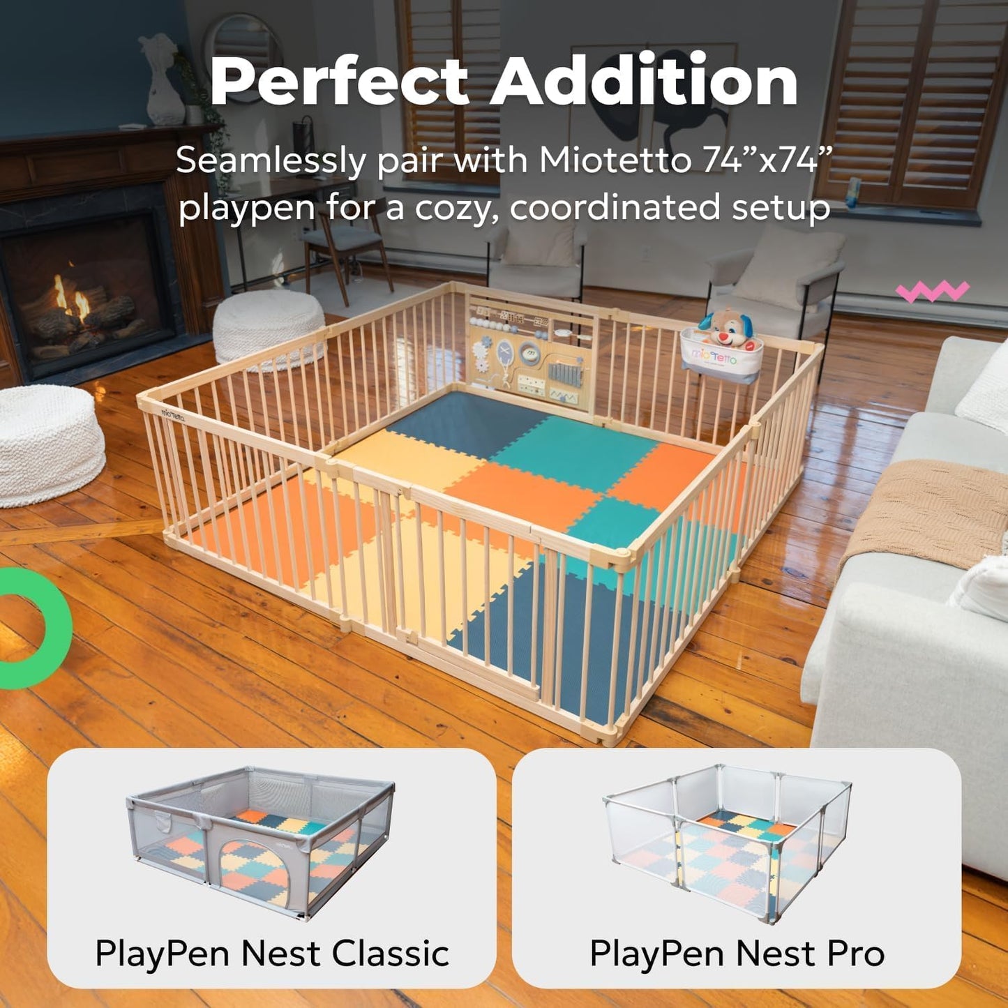 MioTetto Foam Floor Tiles for Kids - Non-Toxic Comfortable Baby Play Mat and Interlocking Foam Tiles, Fits with 74x74 Playpen Mat for Crawling & Development, Soft Play Mat for Babies 6-12 Months